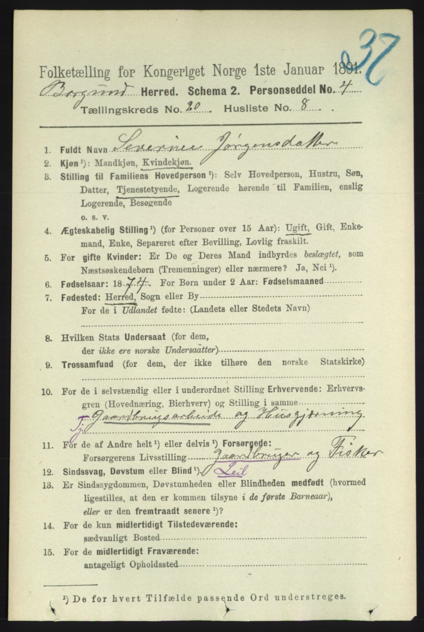RA, 1891 census for 1531 Borgund, 1891, p. 6165