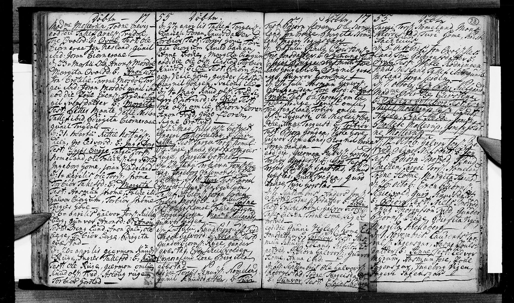 Valle sokneprestkontor, SAK/1111-0044/F/Fa/Fac/L0002: Parish register (official) no. A 2, 1745-1776, p. 28