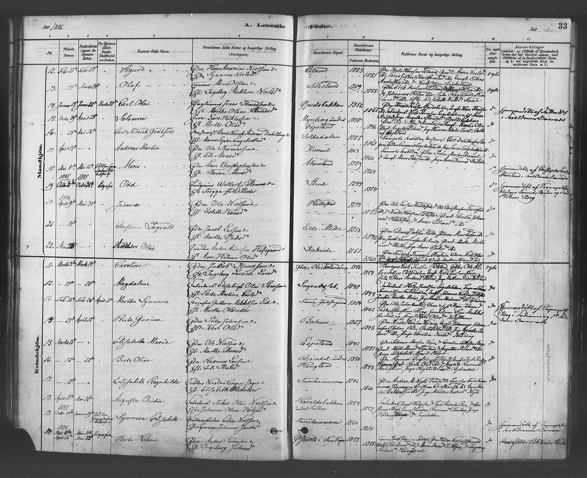 Fana Sokneprestembete, AV/SAB-A-75101/H/Haa/Haab/L0001: Parish register (official) no. B 1, 1878-1889, p. 33