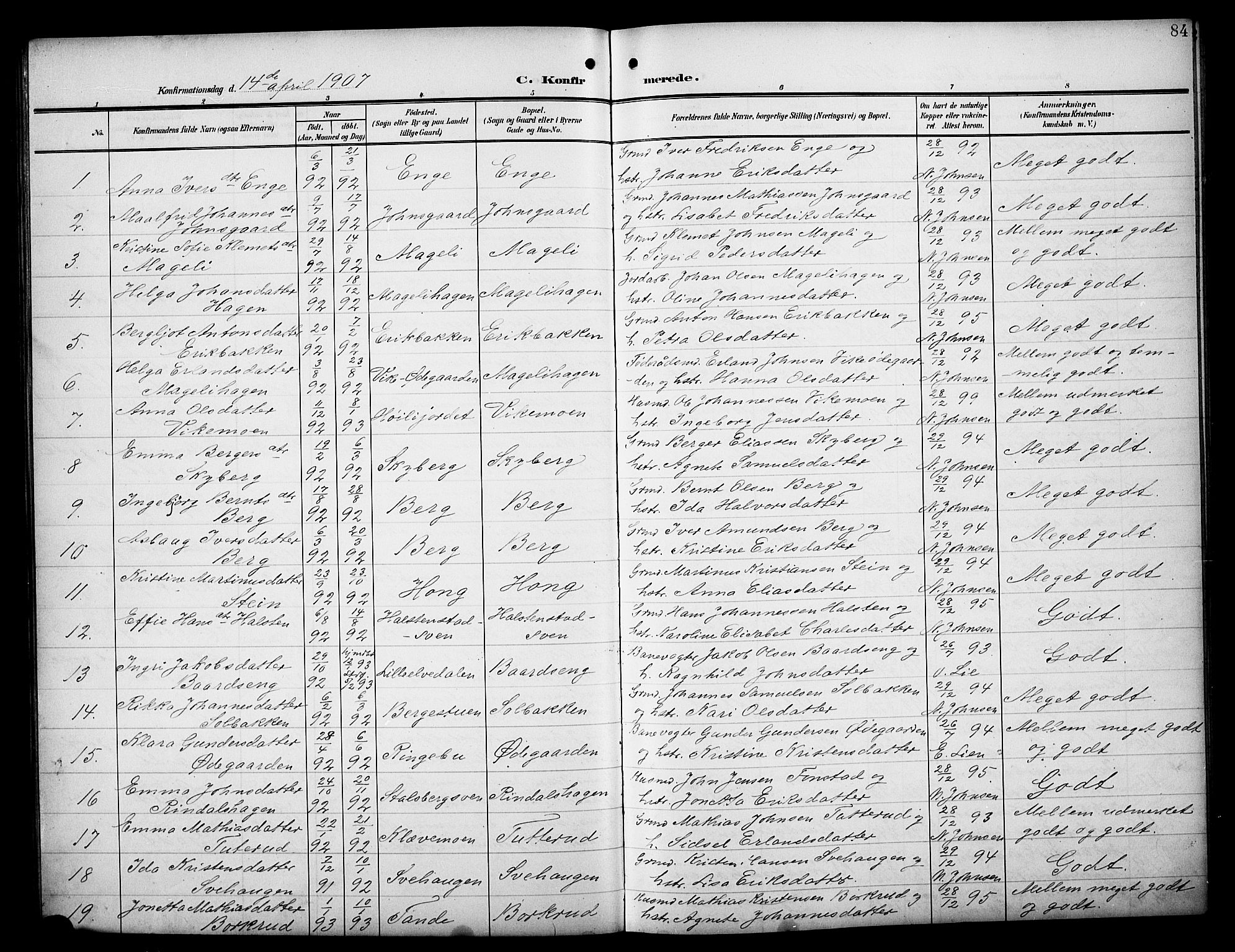 Øyer prestekontor, AV/SAH-PREST-084/H/Ha/Hab/L0006: Parish register (copy) no. 6, 1906-1929, p. 84