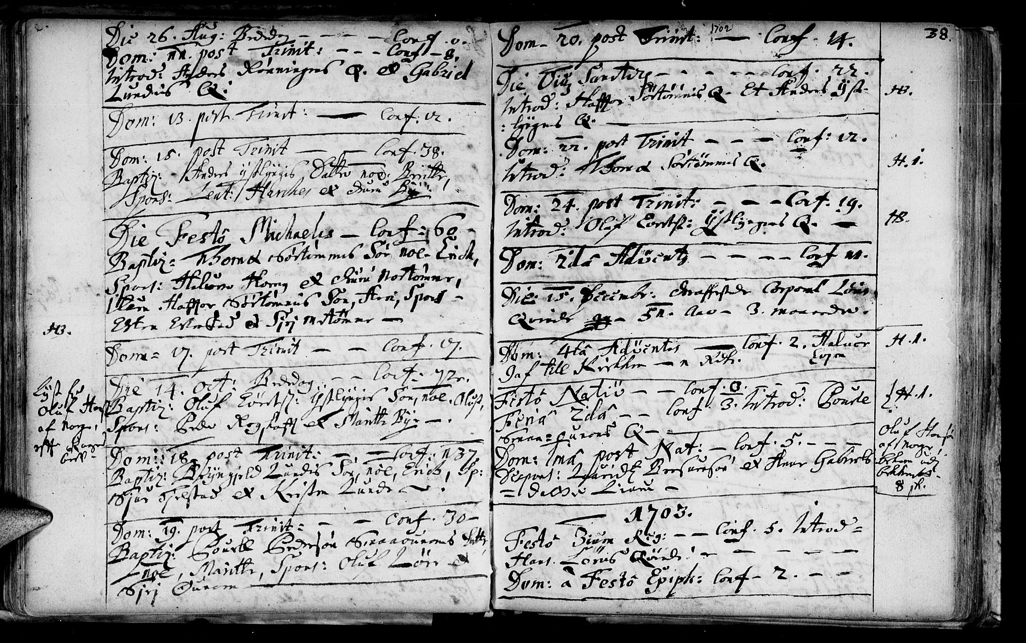 Ministerialprotokoller, klokkerbøker og fødselsregistre - Sør-Trøndelag, SAT/A-1456/692/L1101: Parish register (official) no. 692A01, 1690-1746, p. 38
