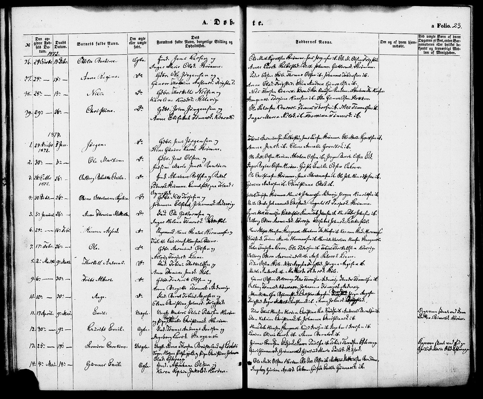 Oddernes sokneprestkontor, SAK/1111-0033/F/Fa/Fab/L0001: Parish register (official) no. A 1, 1865-1884, p. 23