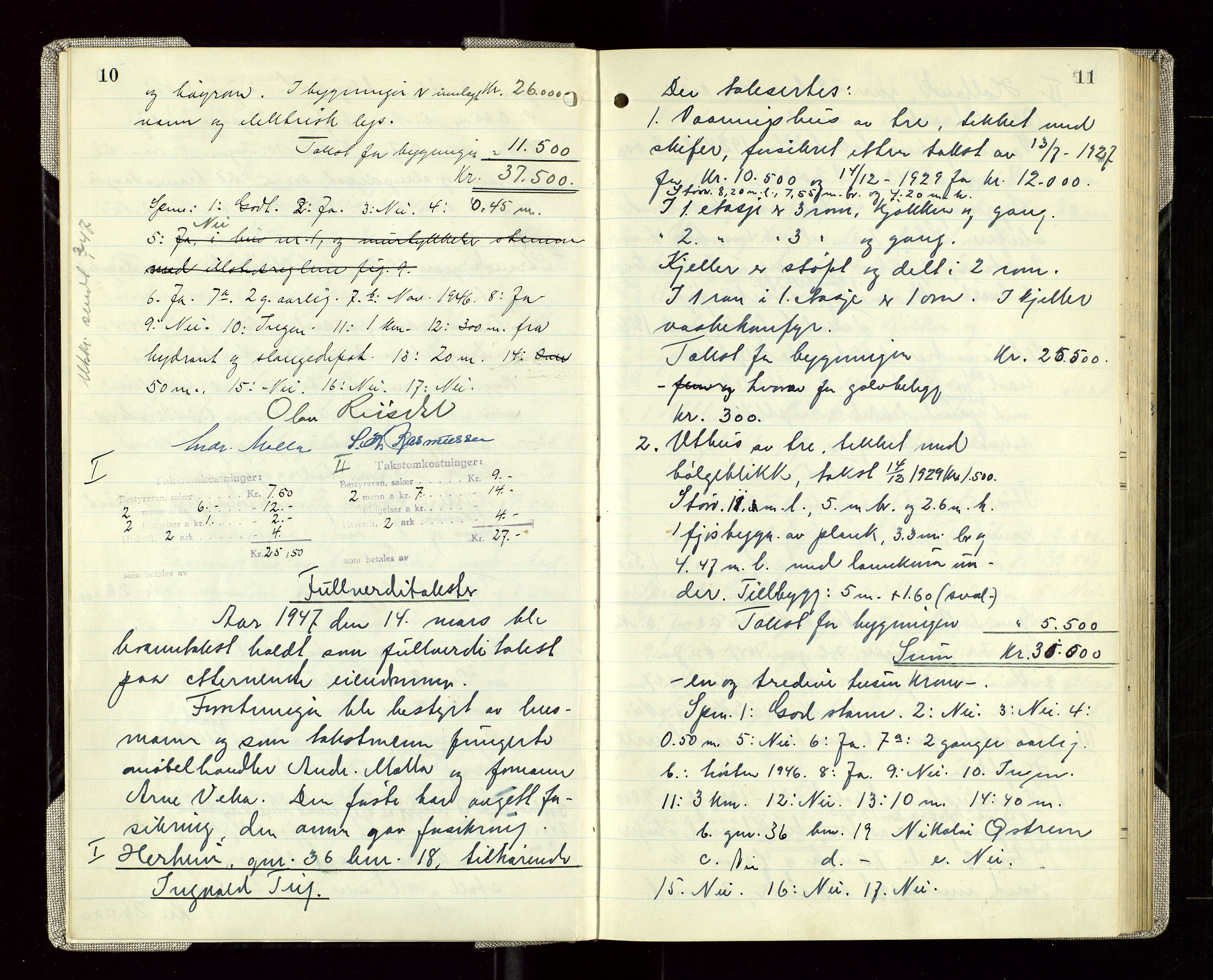 Sauda lensmannskontor, SAST/A-100177/Goa/L0005: "Branntakstprotokoll for Sauda lensmannsdistrikt", 1946-1955, p. 10-11