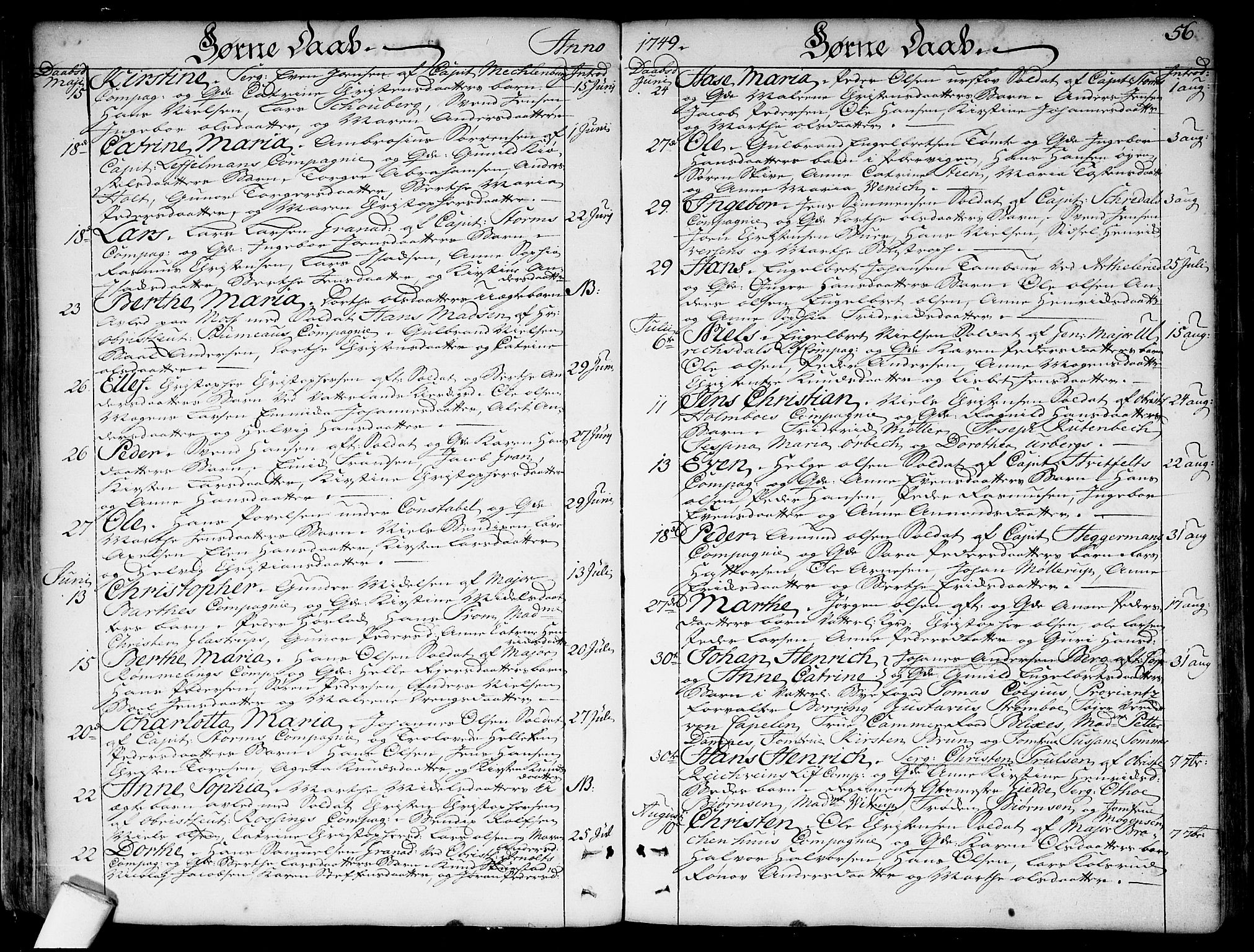 Garnisonsmenigheten Kirkebøker, SAO/A-10846/F/Fa/L0001: Parish register (official) no. 1, 1734-1756, p. 56