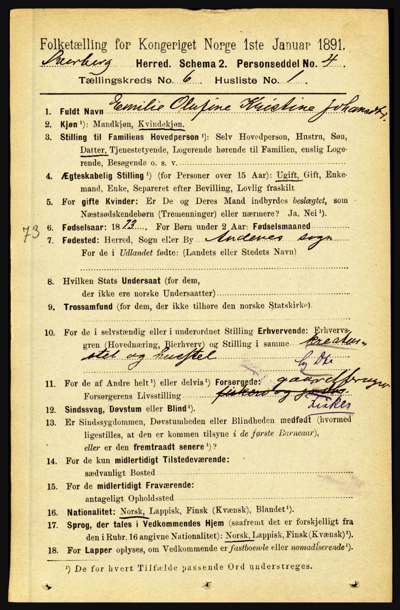 RA, 1891 census for 1872 Dverberg, 1891, p. 2109