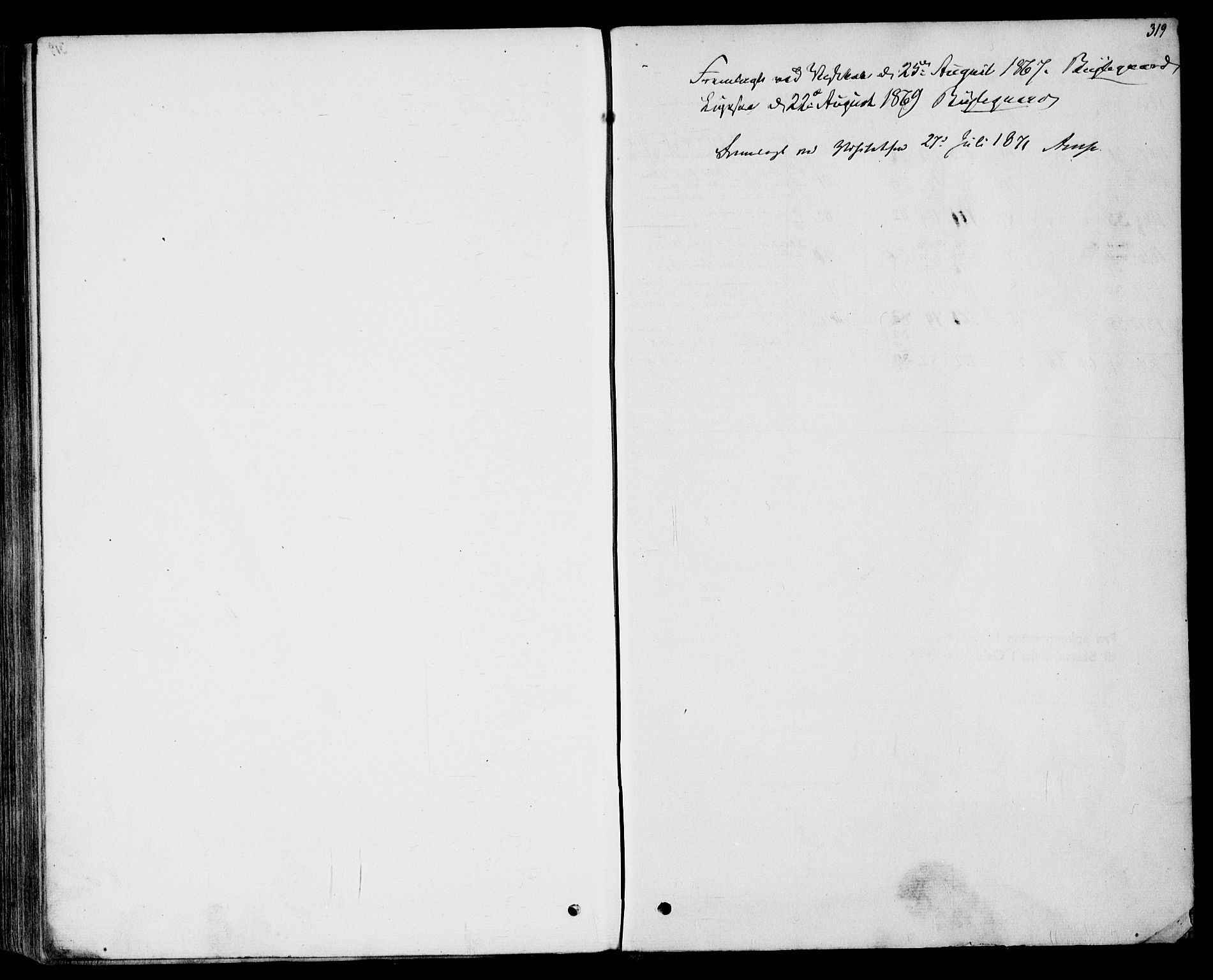 Sem kirkebøker, SAKO/A-5/F/Fa/L0008: Parish register (official) no. I 8, 1866-1873, p. 319