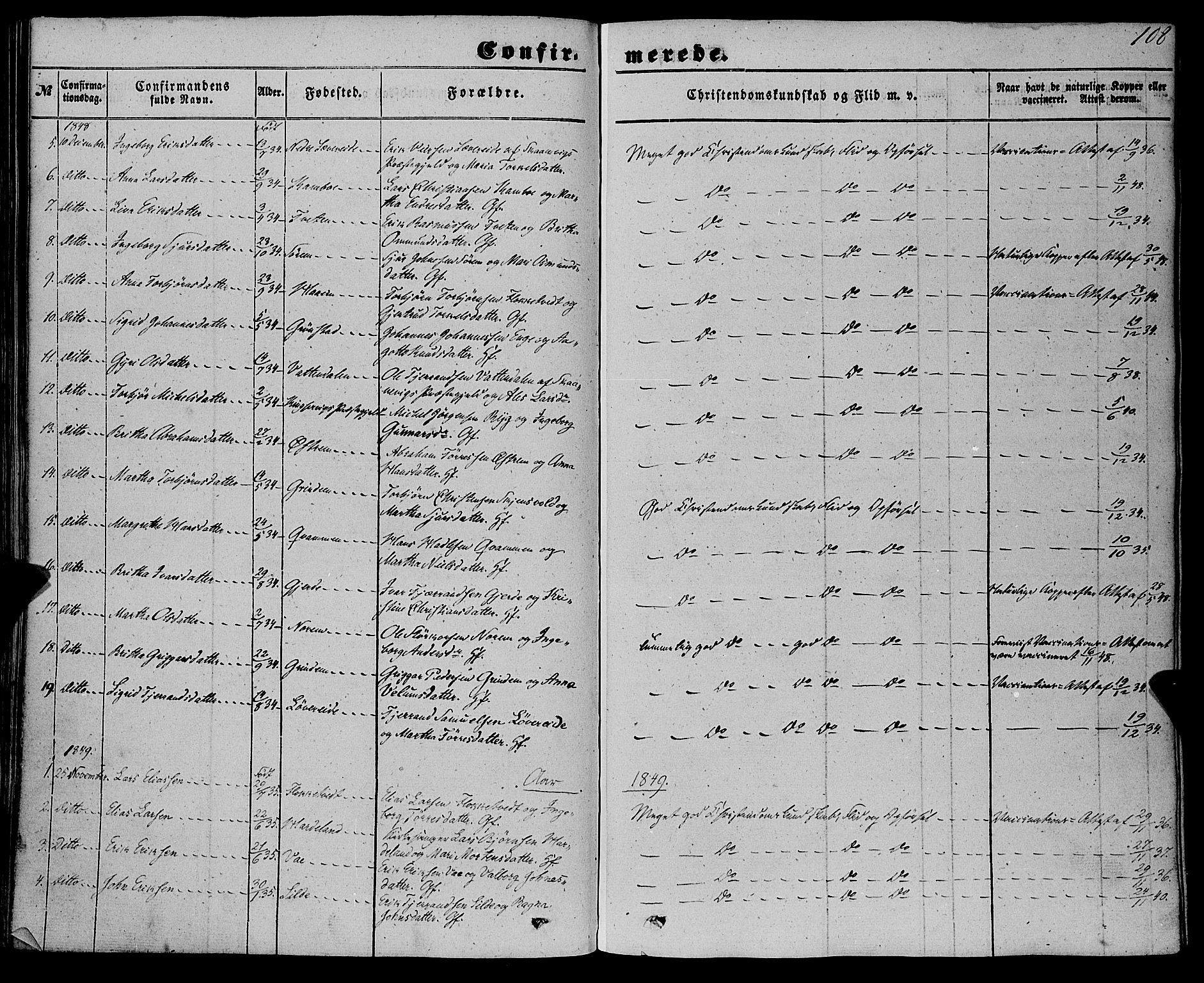 Etne sokneprestembete, SAB/A-75001/H/Haa: Parish register (official) no. A 8, 1848-1862, p. 108