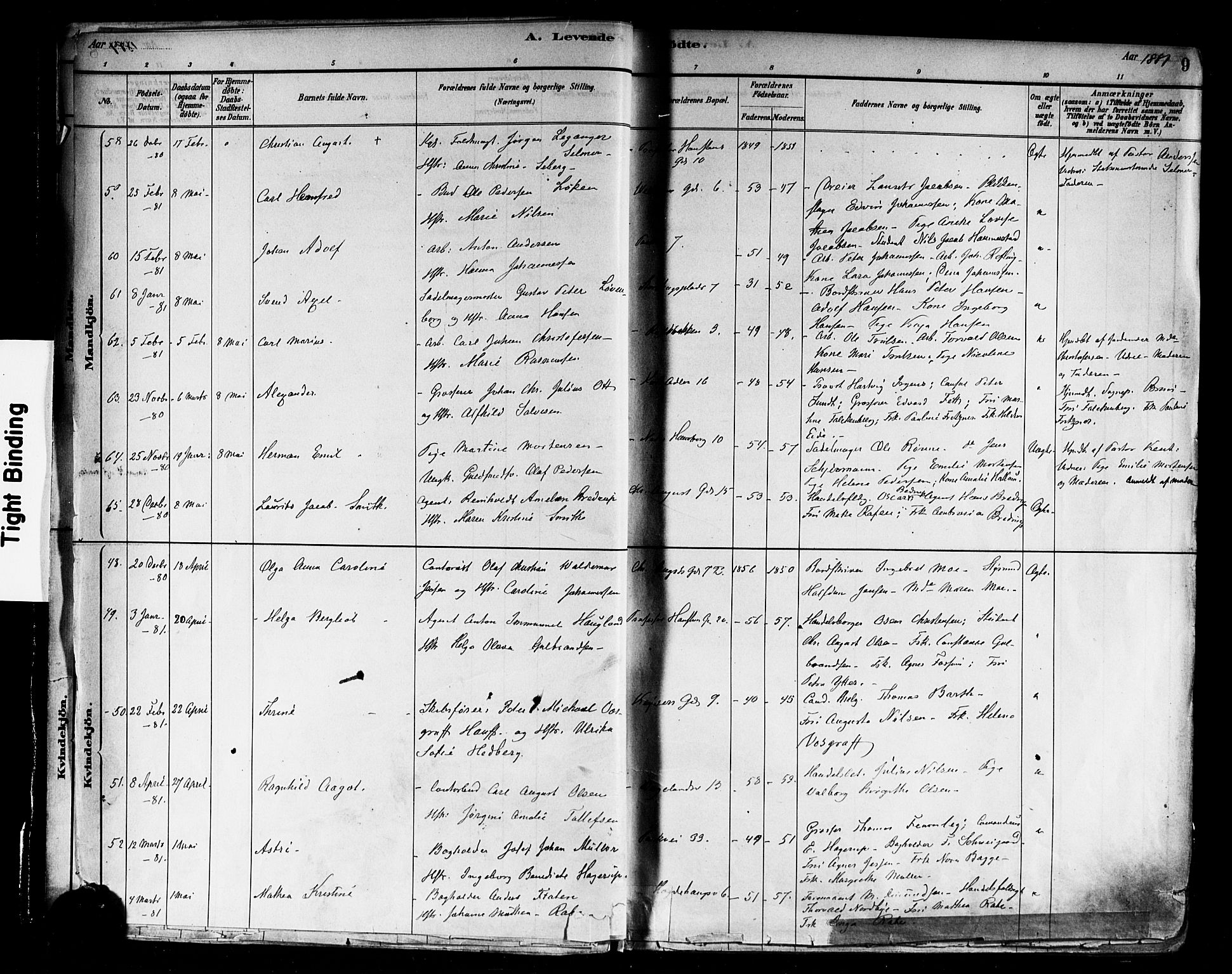 Trefoldighet prestekontor Kirkebøker, AV/SAO-A-10882/F/Fa/L0005: Parish register (official) no. I 5, 1881-1891, p. 9