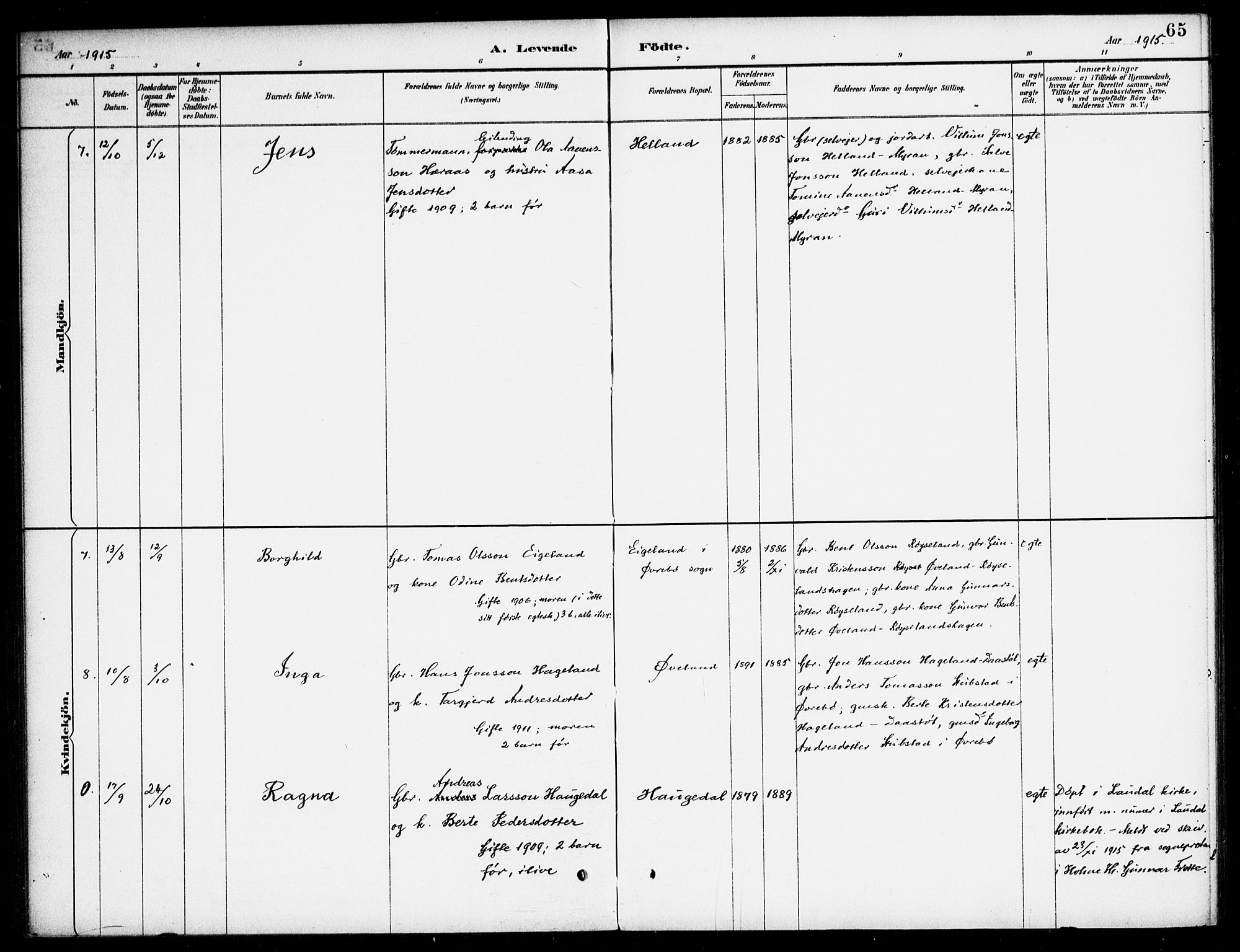 Bjelland sokneprestkontor, AV/SAK-1111-0005/F/Fa/Fab/L0004: Parish register (official) no. A 4, 1887-1920, p. 65