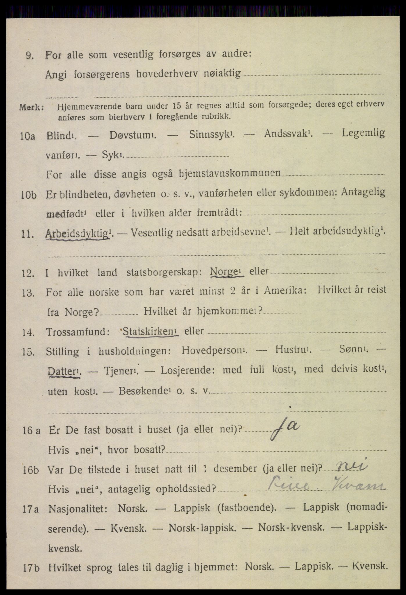 SAT, 1920 census for Kvam, 1920, p. 1382