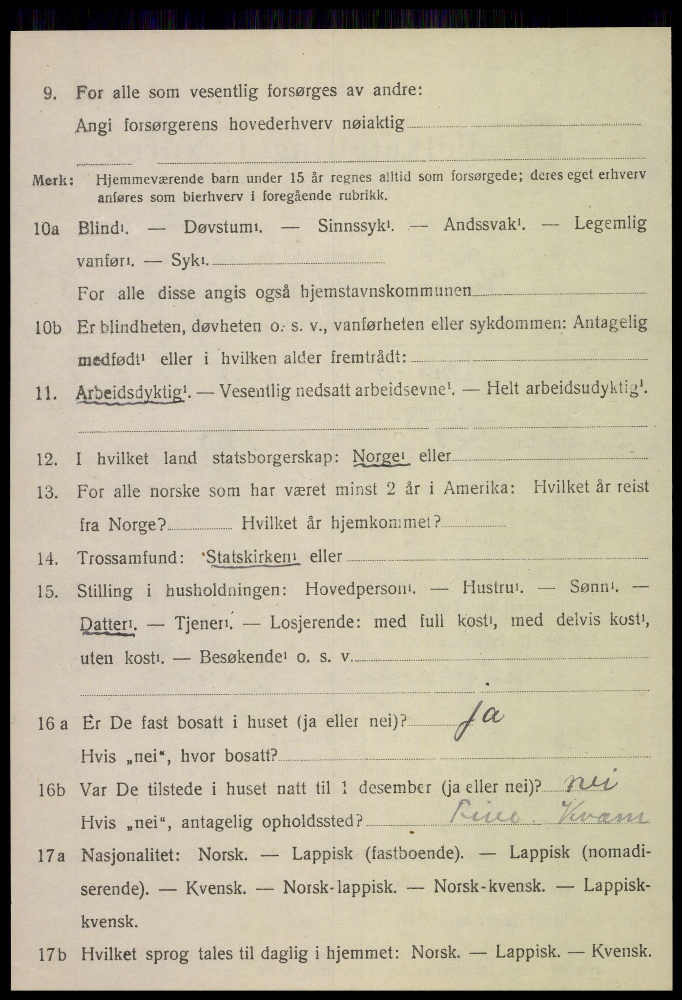 SAT, 1920 census for Kvam, 1920, p. 1382