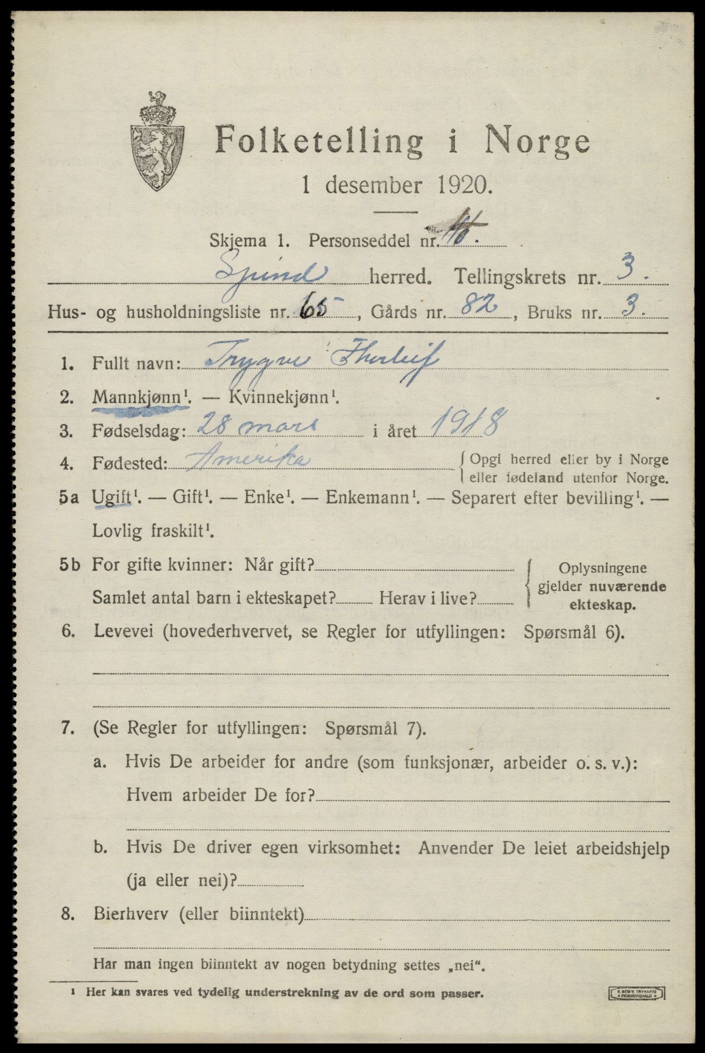 SAK, 1920 census for Spind, 1920, p. 2189
