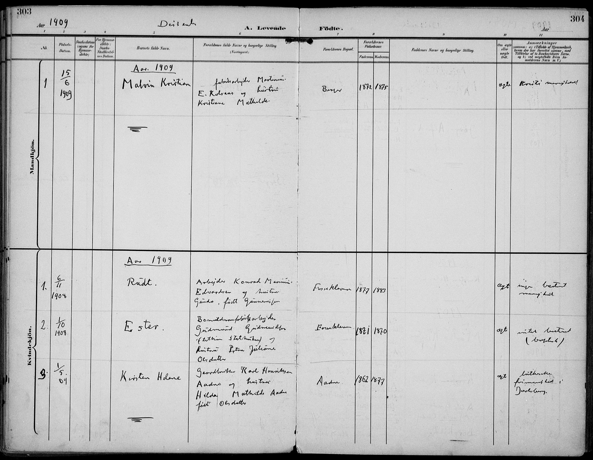 Strømm kirkebøker, AV/SAKO-A-322/F/Fa/L0005: Parish register (official) no. I 5, 1898-1919, p. 303-304