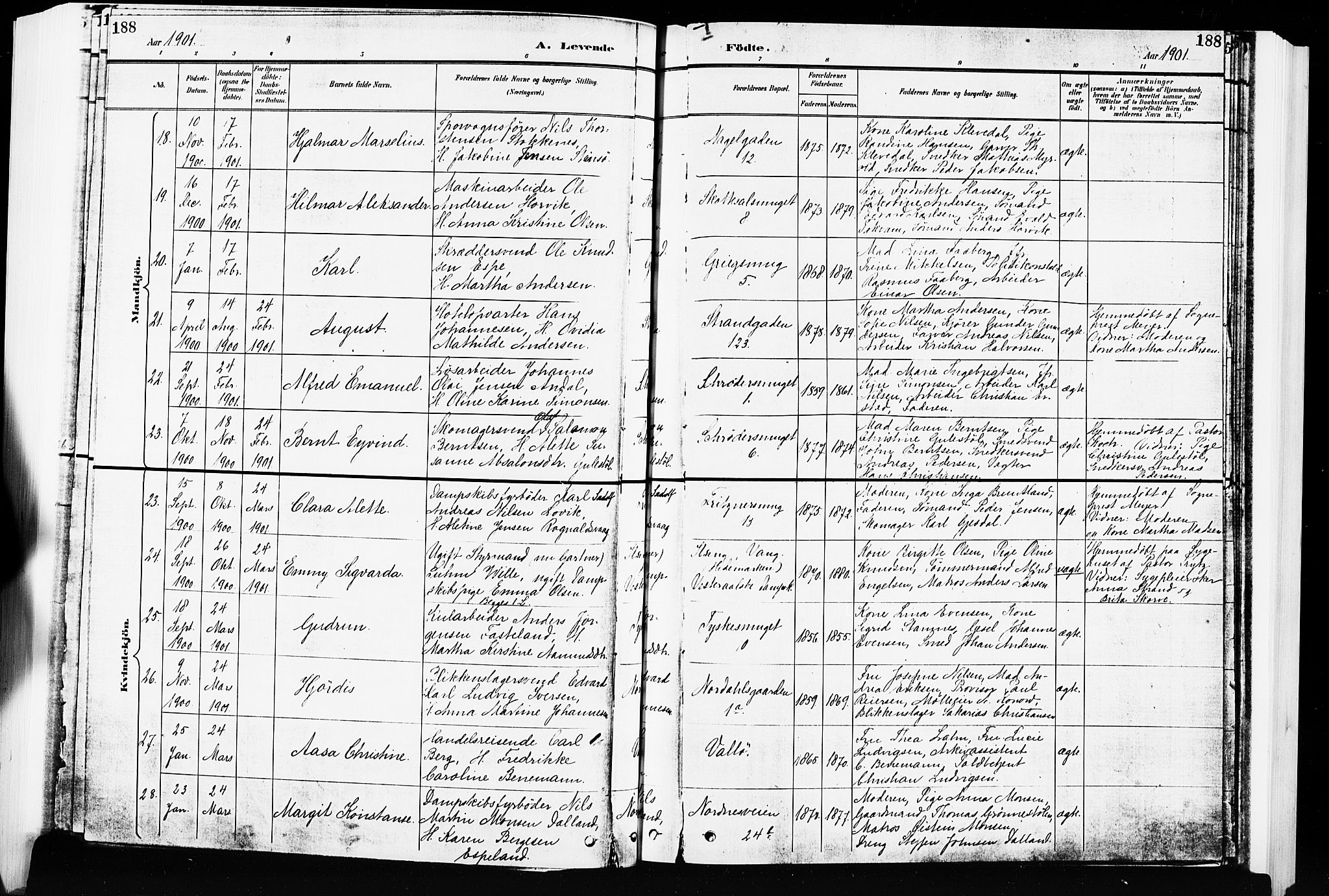 Nykirken Sokneprestembete, AV/SAB-A-77101/H/Hab: Parish register (copy) no. B 4, 1900-1903, p. 188