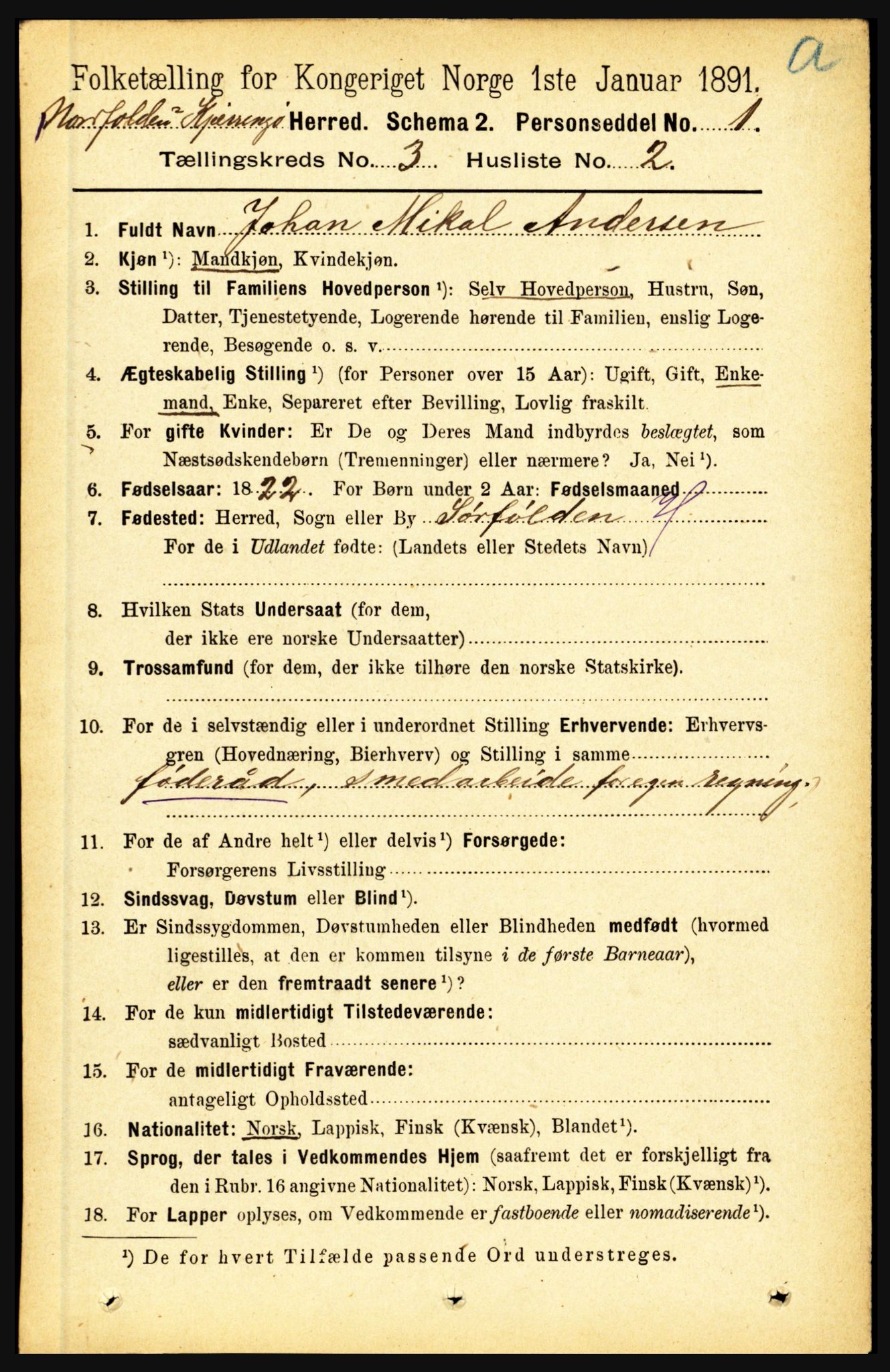 RA, 1891 census for 1846 Nordfold-Kjerringøy, 1891, p. 724