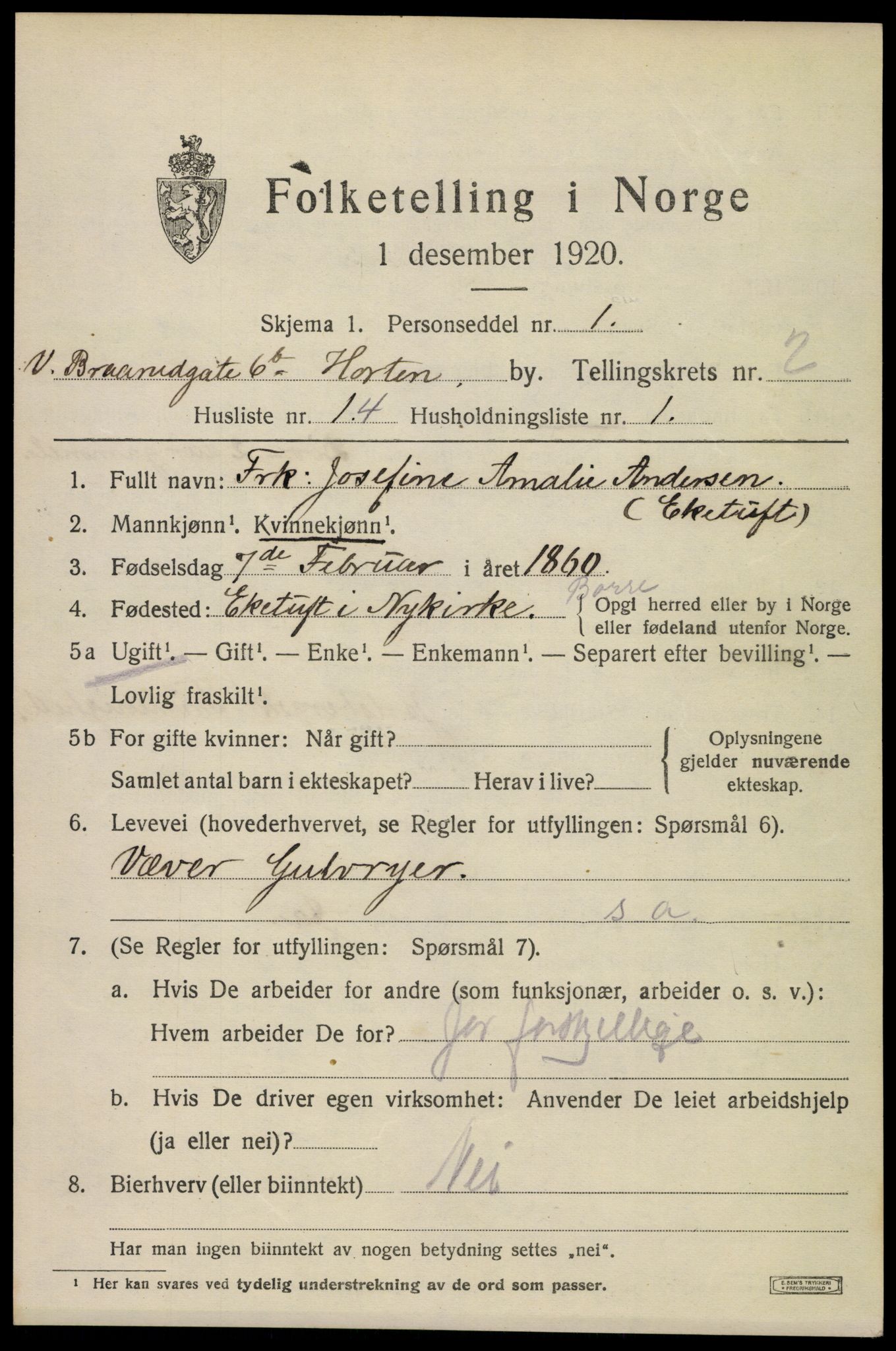 SAKO, 1920 census for Horten, 1920, p. 10369
