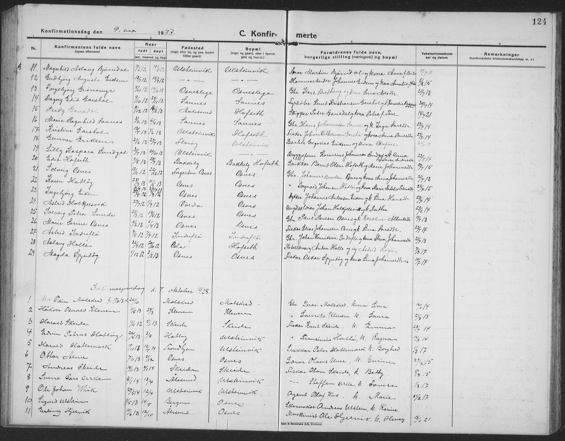 Ministerialprotokoller, klokkerbøker og fødselsregistre - Møre og Romsdal, SAT/A-1454/509/L0113: Parish register (copy) no. 509C03, 1923-1939, p. 124