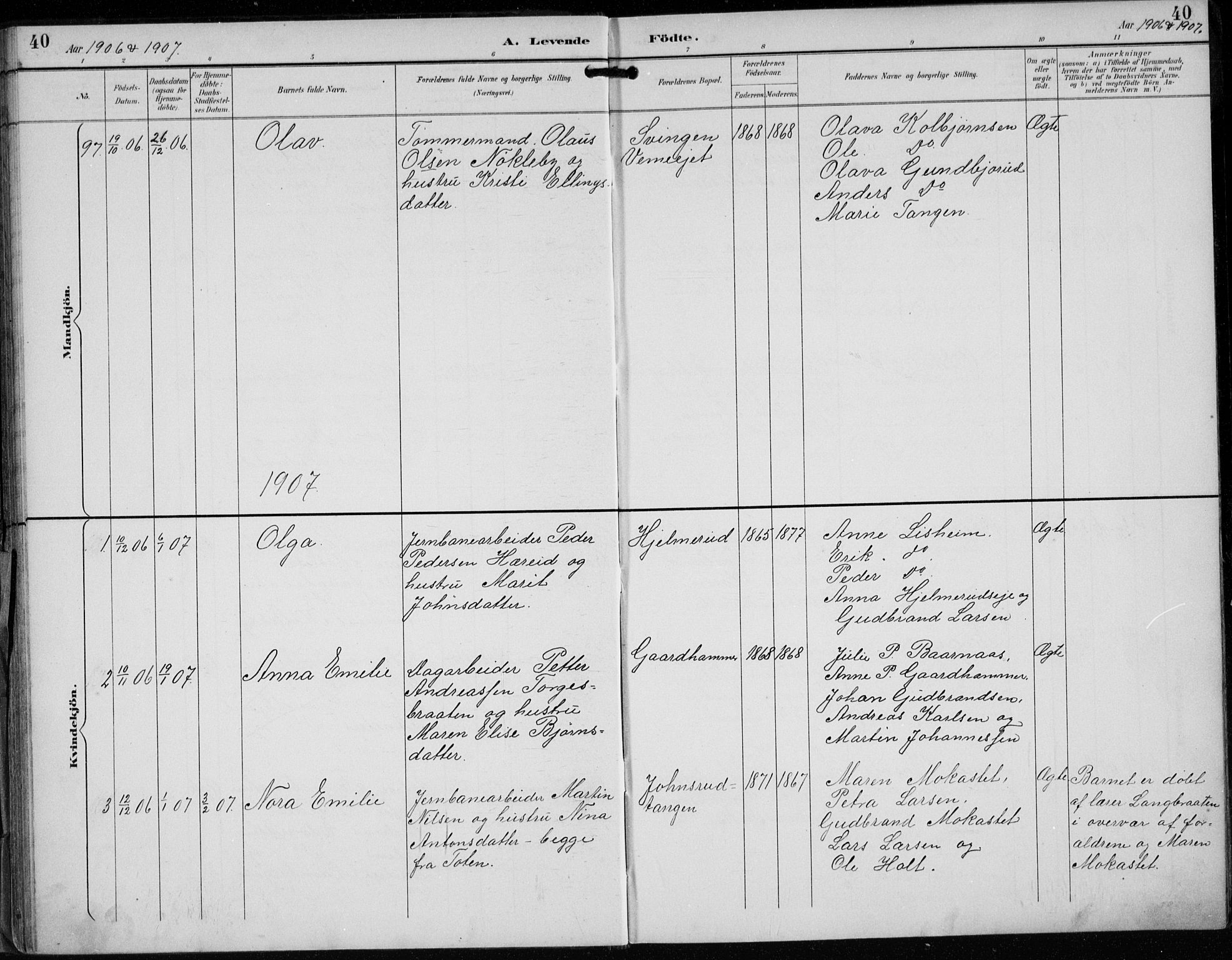 Lunder kirkebøker, AV/SAKO-A-629/F/Fb/L0001: Parish register (official) no. II 1, 1893-1916, p. 40