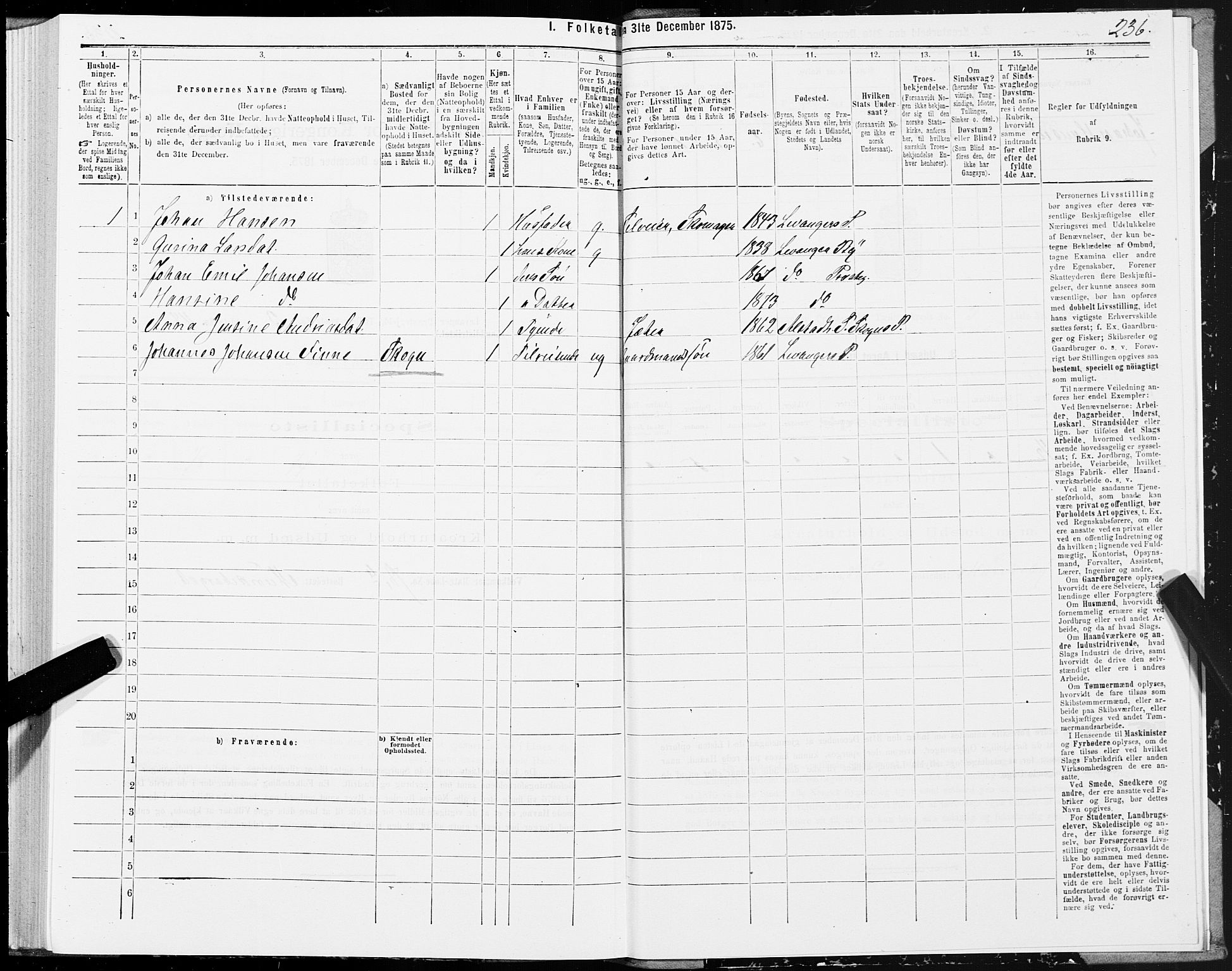 SAT, 1875 census for 1720L Levanger/Levanger, 1875, p. 2236