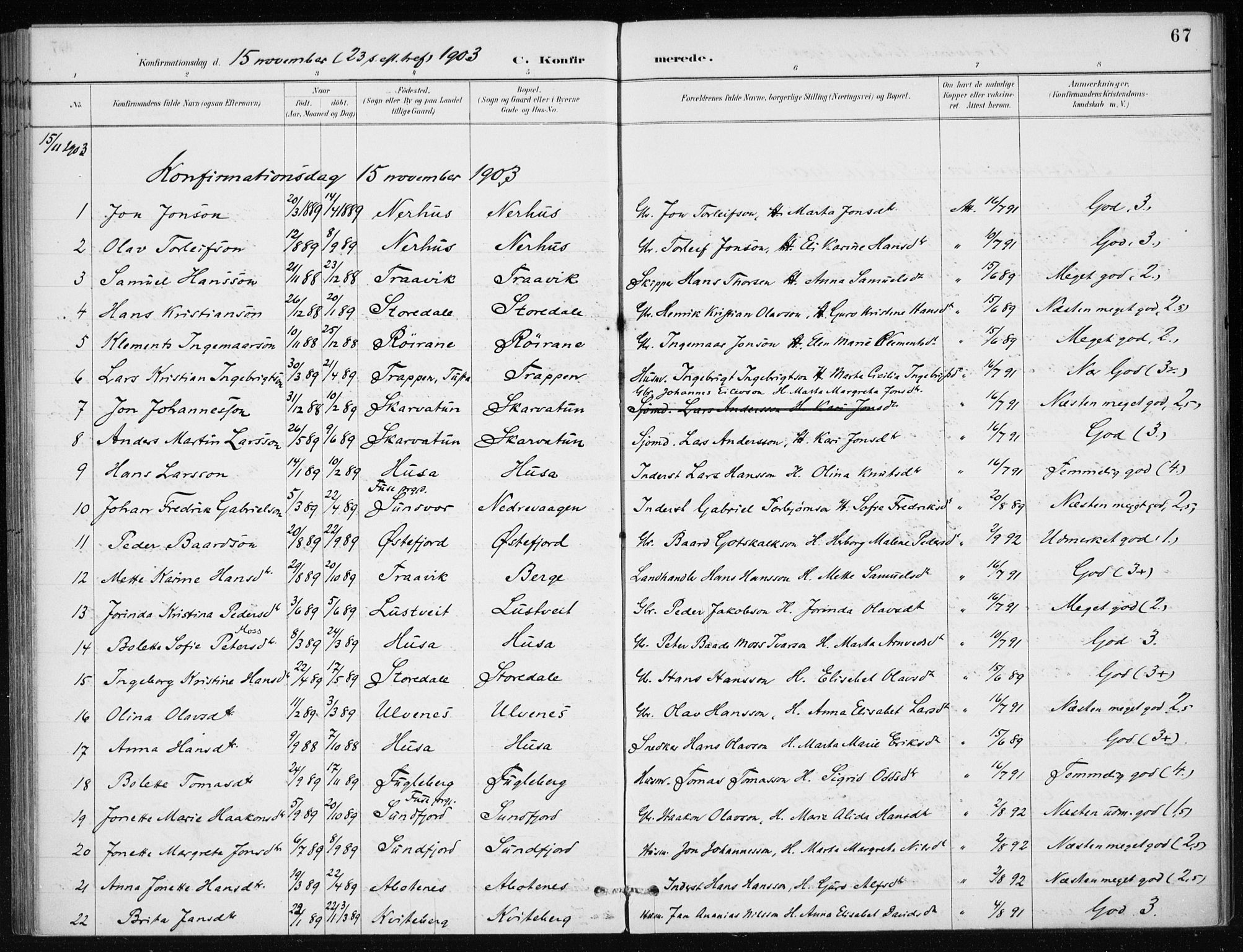 Kvinnherad sokneprestembete, SAB/A-76401/H/Haa: Parish register (official) no. E 1, 1887-1912, p. 67