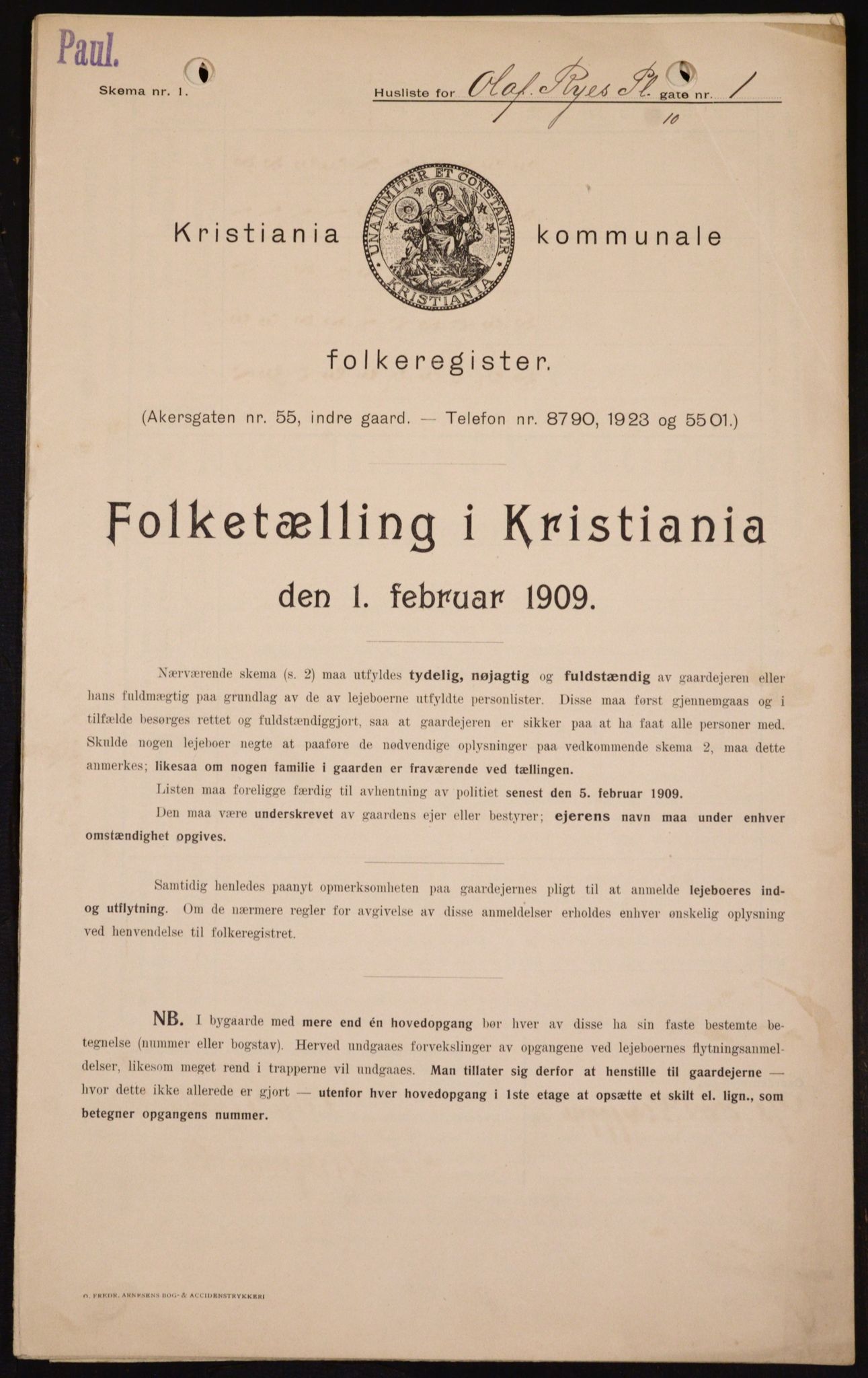 OBA, Municipal Census 1909 for Kristiania, 1909, p. 67894
