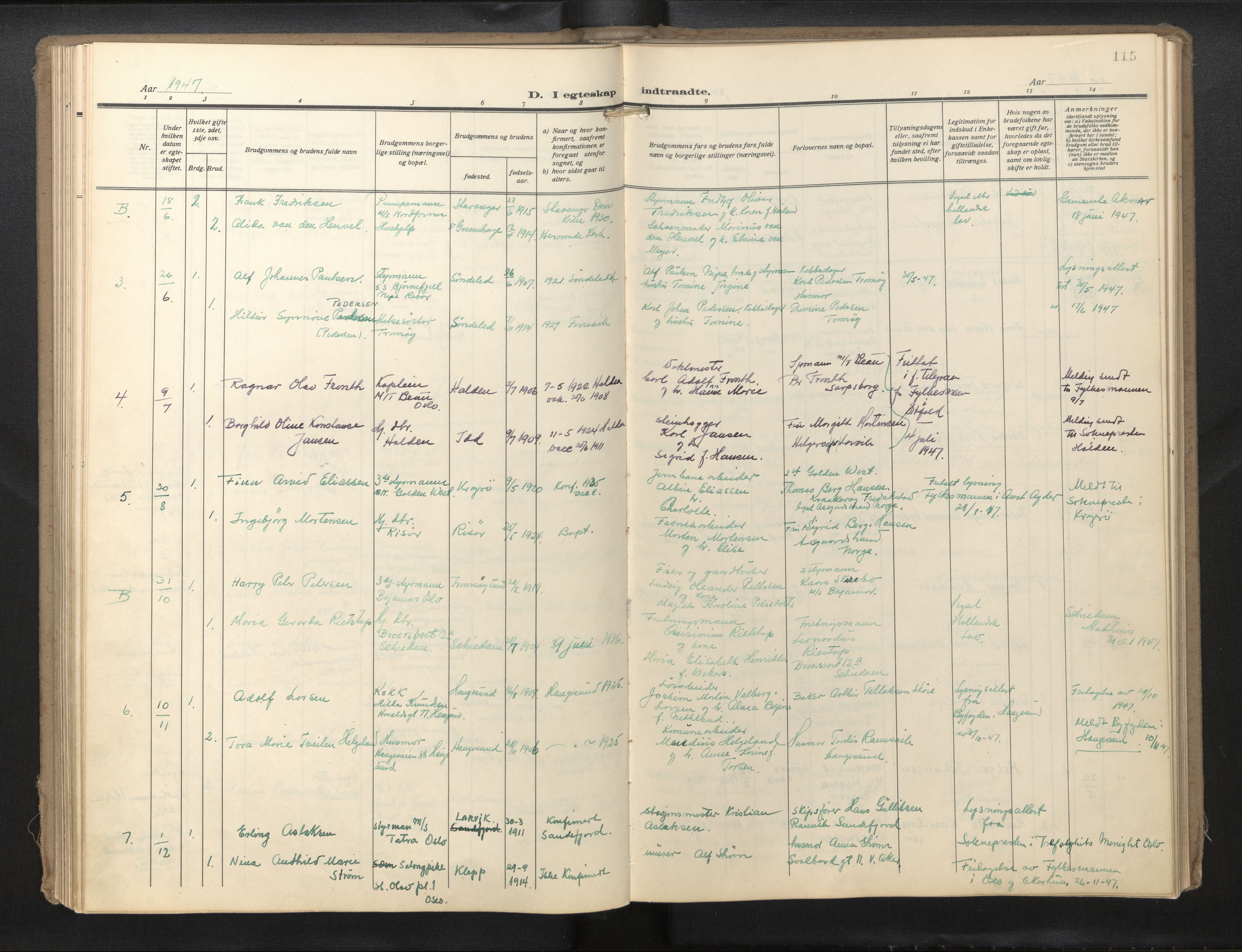 Den norske sjømannsmisjon i utlandet/Hollandske havner (Amsterdam-Rotterdam-Europort), AV/SAB-SAB/PA-0106/H/Ha/Haa/L0004: Parish register (official) no. A 4, 1928-1956, p. 114b-115a