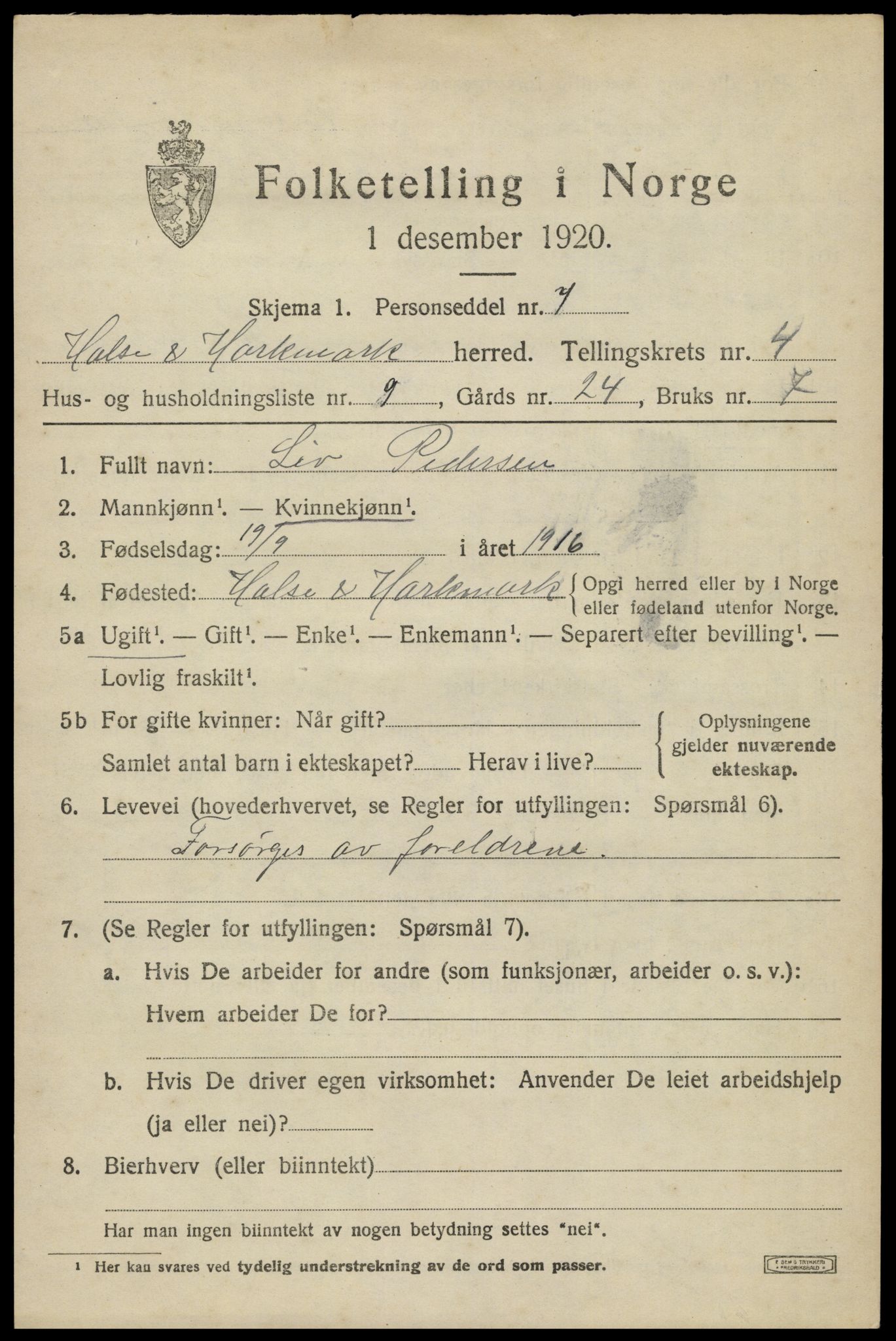 SAK, 1920 census for Halse og Harkmark, 1920, p. 2936