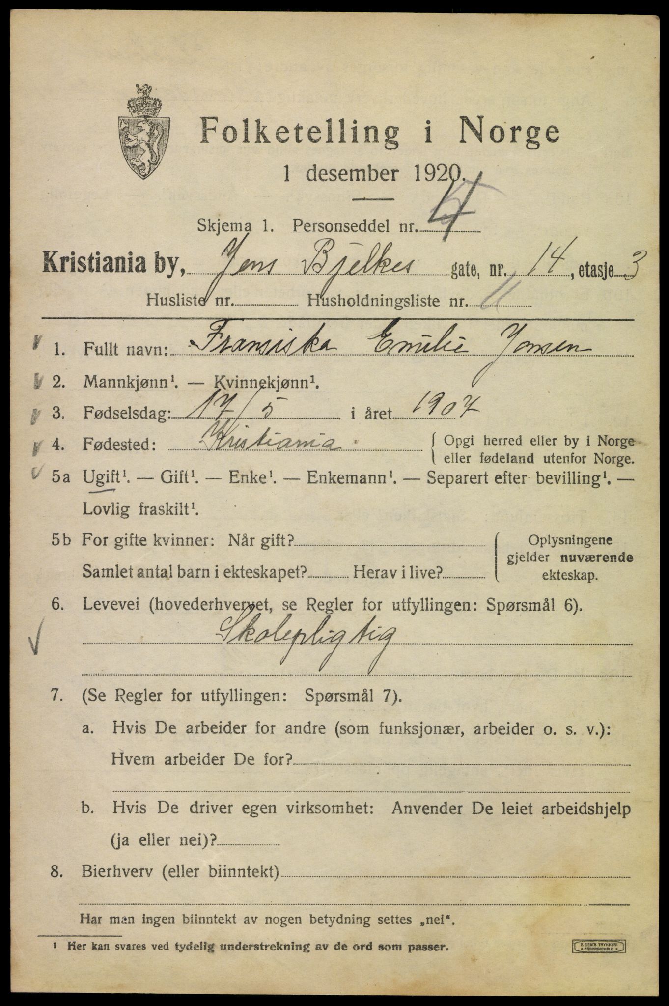 SAO, 1920 census for Kristiania, 1920, p. 318347