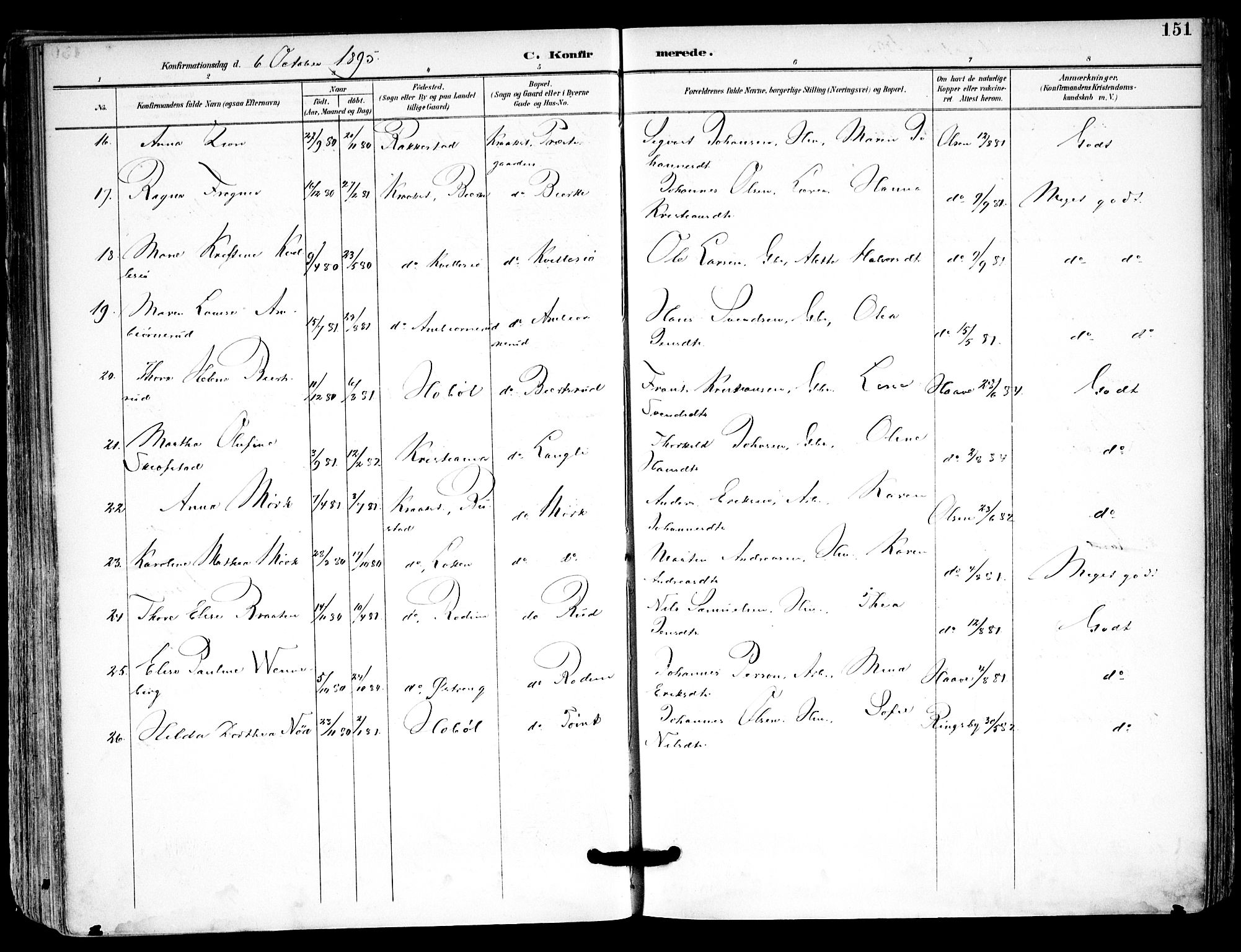 Kråkstad prestekontor Kirkebøker, AV/SAO-A-10125a/F/Fa/L0010: Parish register (official) no. I 10, 1893-1931, p. 151