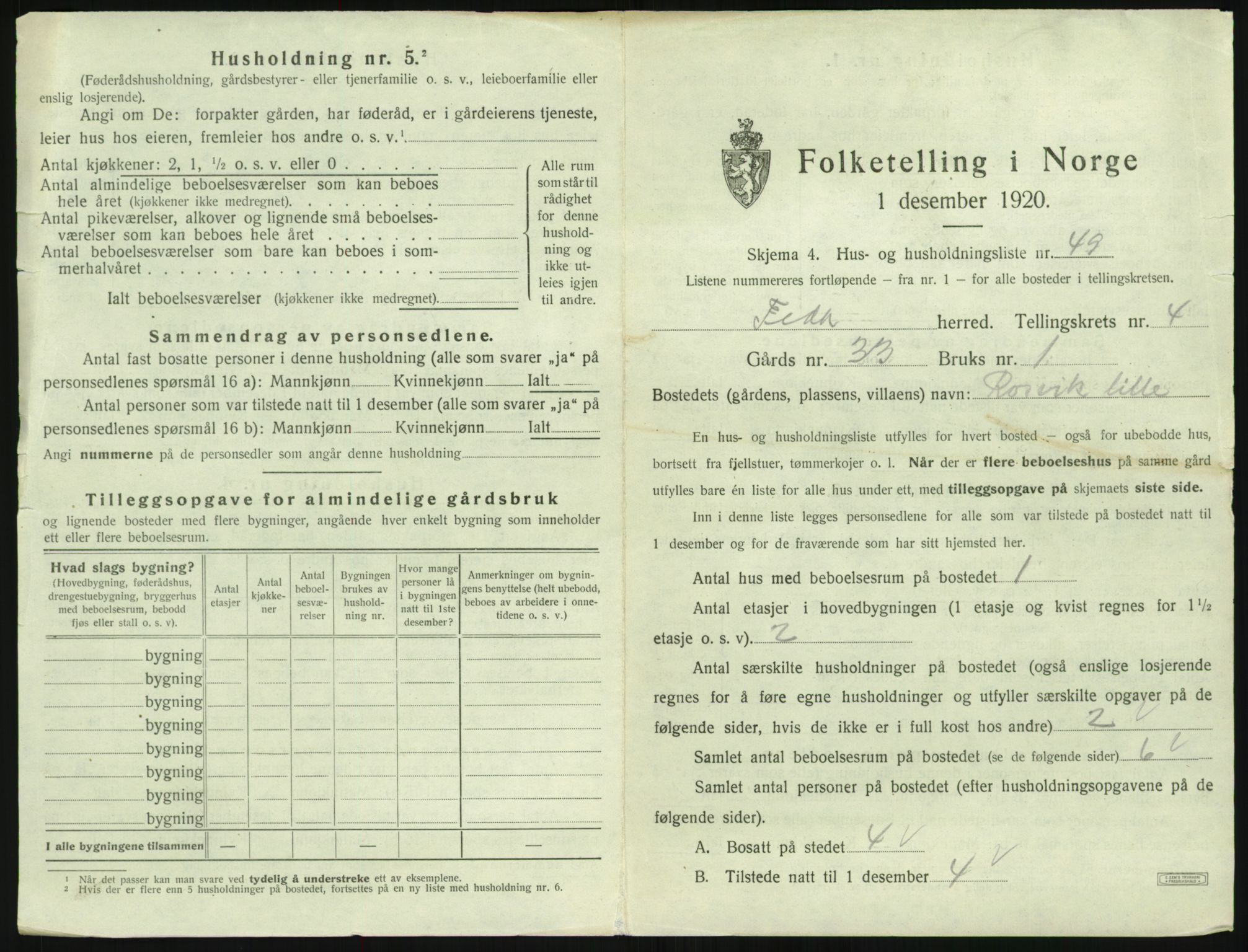 SAK, 1920 census for Feda, 1920, p. 459