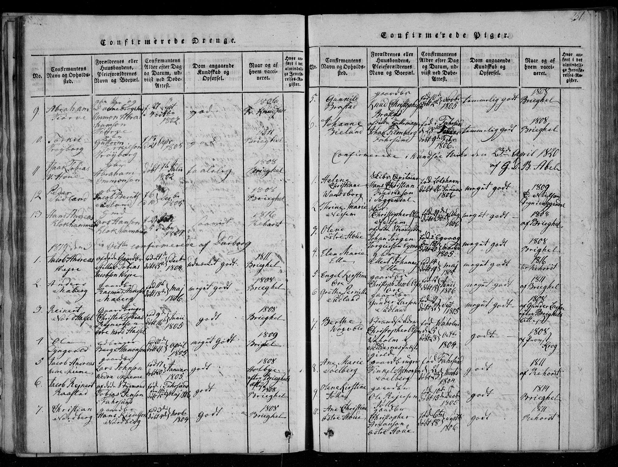 Lista sokneprestkontor, SAK/1111-0027/F/Fa/L0007: Parish register (official) no. A 7, 1816-1823, p. 251