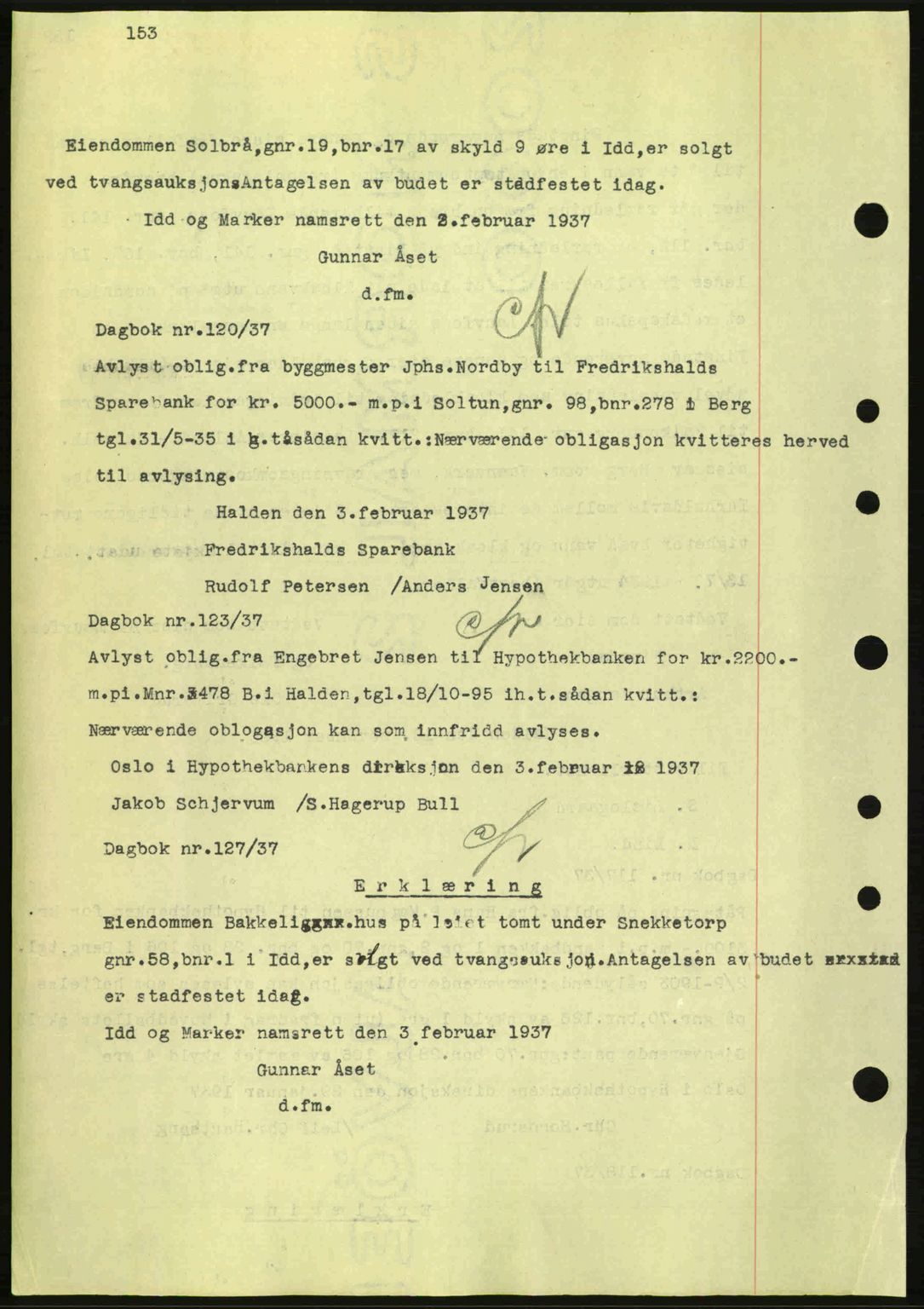 Idd og Marker sorenskriveri, AV/SAO-A-10283/G/Gb/Gbc/L0001: Mortgage book no. B1-3, 1936-1939, Diary no: : 120/1937