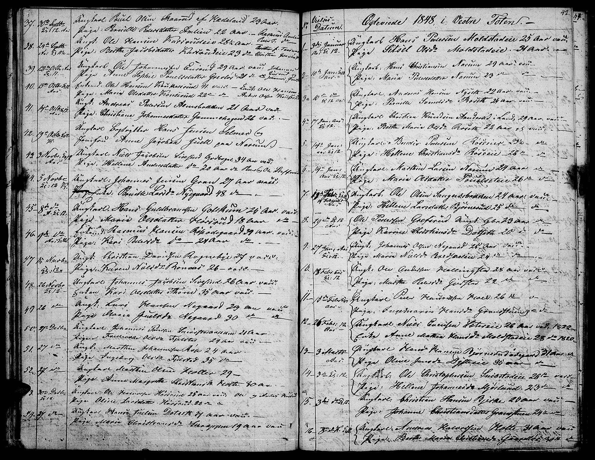 Vestre Toten prestekontor, SAH/PREST-108/H/Ha/Hab/L0003: Parish register (copy) no. 3, 1846-1854, p. 42