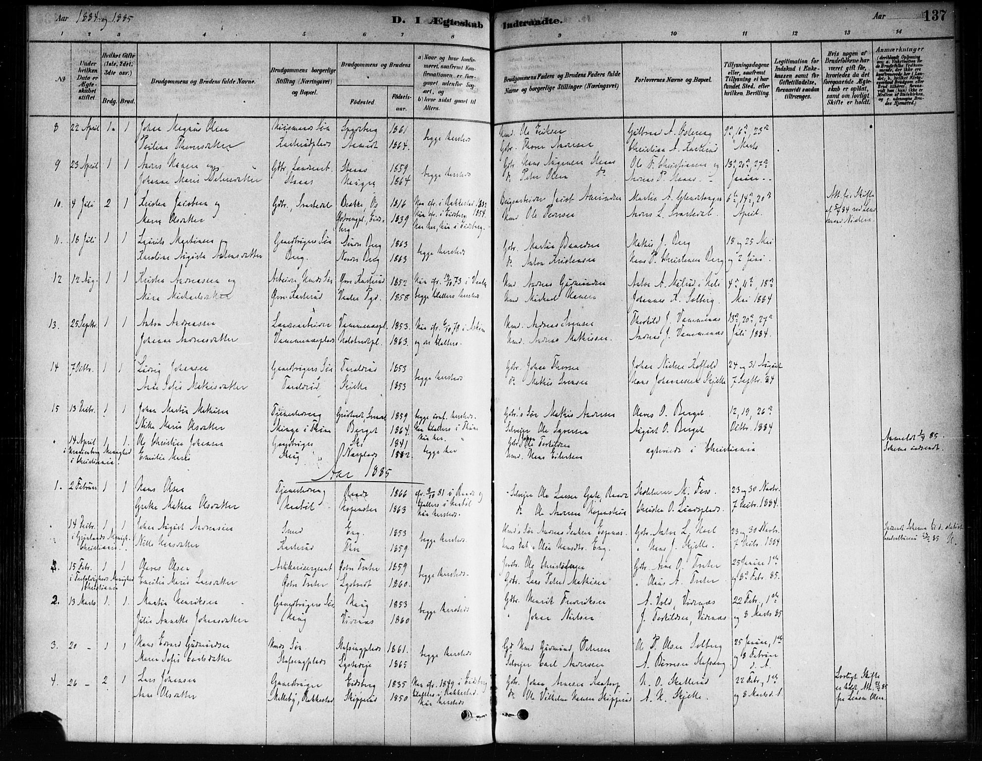Skiptvet prestekontor Kirkebøker, SAO/A-20009/F/Fa/L0009: Parish register (official) no. 9, 1878-1900, p. 137
