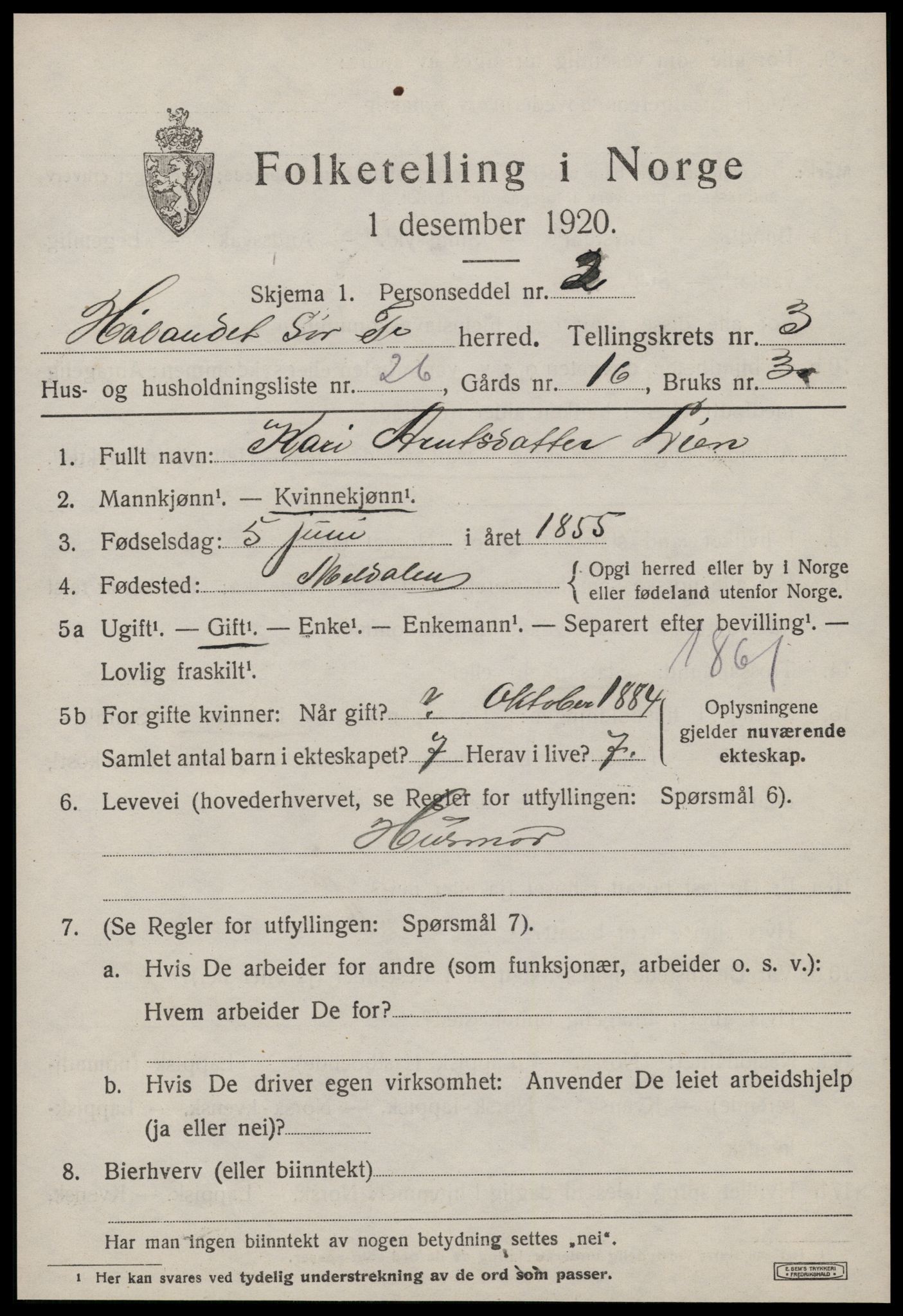 SAT, 1920 census for Hølonda, 1920, p. 1463