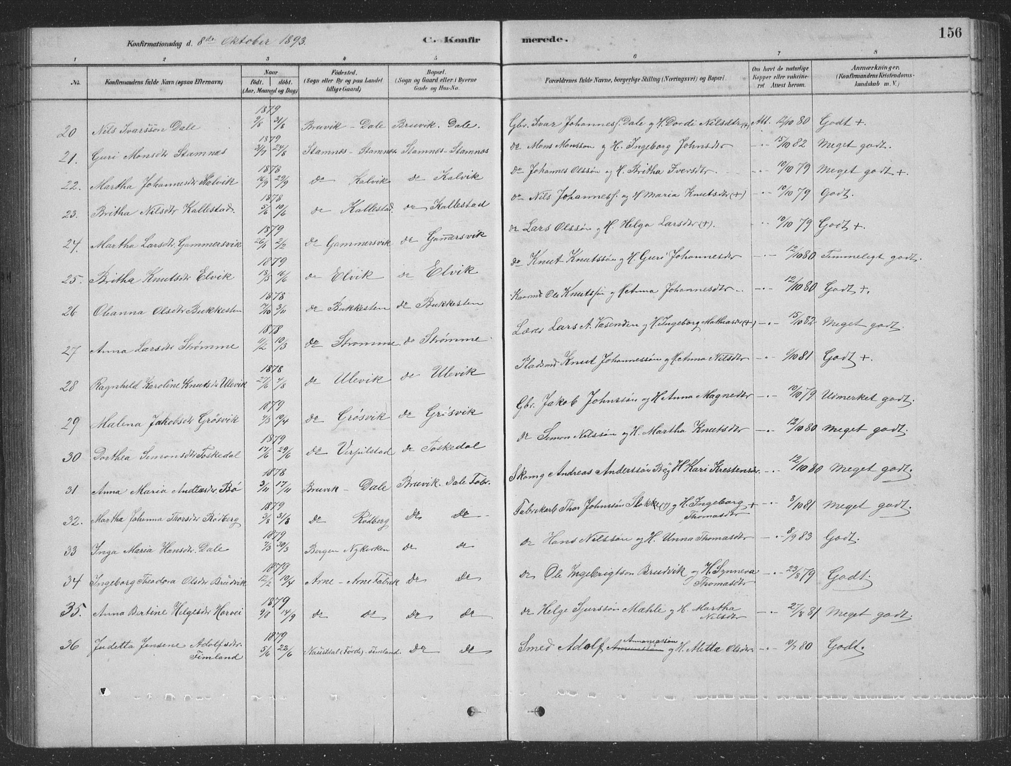 Vaksdal Sokneprestembete, SAB/A-78901/H/Hab: Parish register (copy) no. D 1, 1878-1939, p. 156