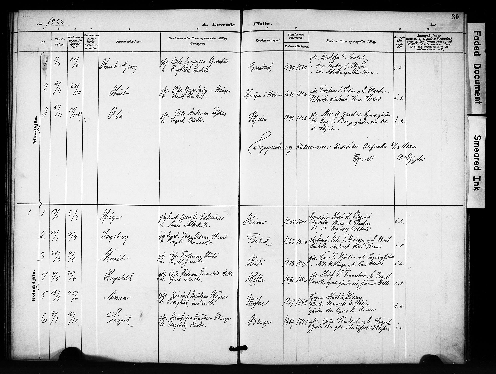 Vang prestekontor, Valdres, SAH/PREST-140/H/Hb/L0007: Parish register (copy) no. 7, 1893-1924, p. 30