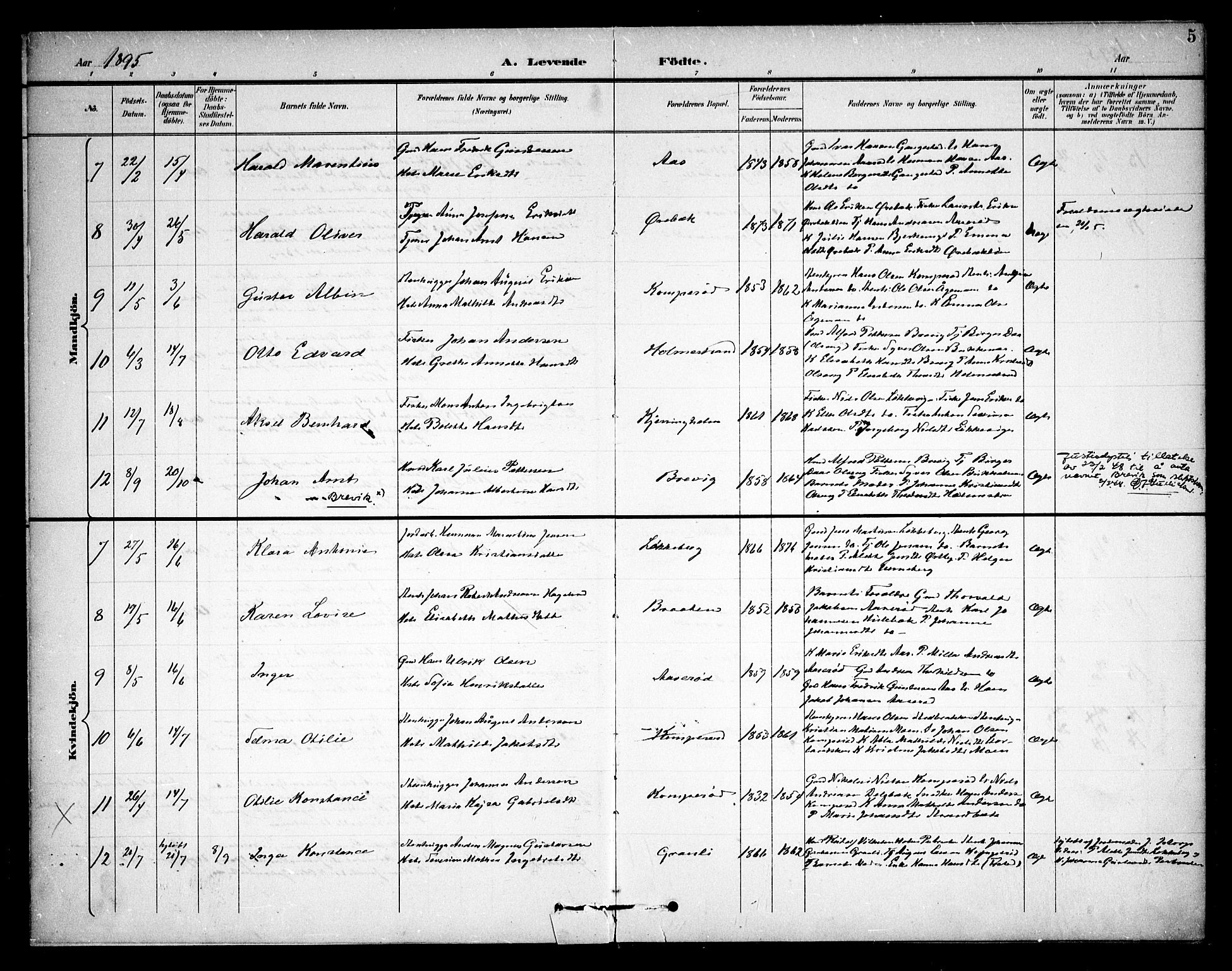 Skjeberg prestekontor Kirkebøker, AV/SAO-A-10923/F/Fb/L0002: Parish register (official) no. II 2, 1895-1910, p. 5