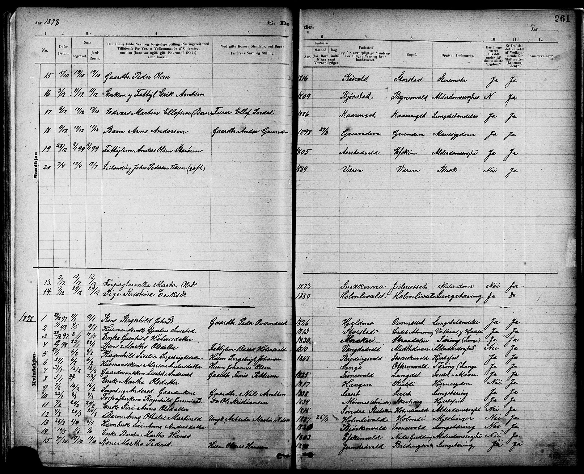 Ministerialprotokoller, klokkerbøker og fødselsregistre - Nord-Trøndelag, SAT/A-1458/724/L0267: Parish register (copy) no. 724C03, 1879-1898, p. 261