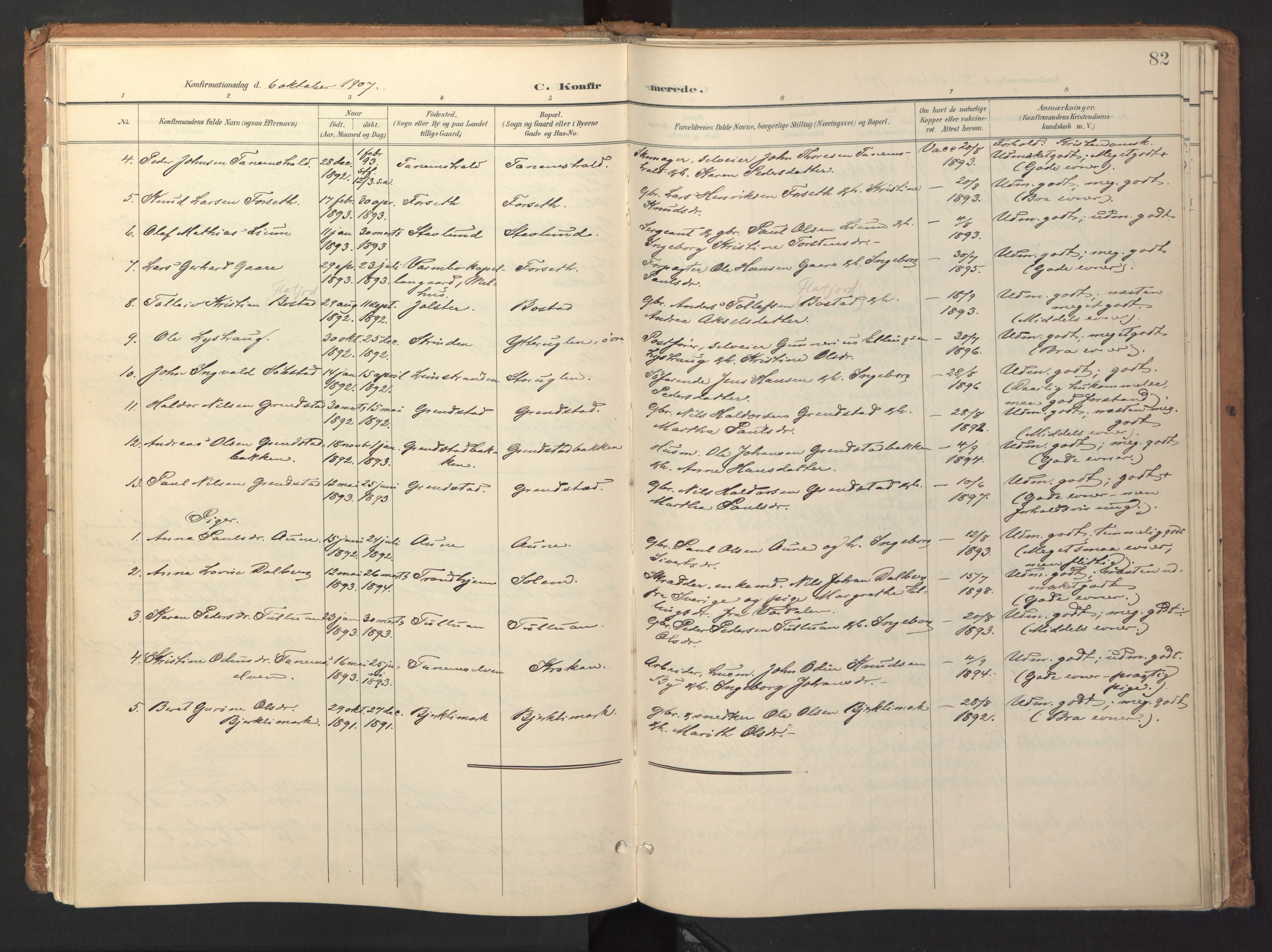 Ministerialprotokoller, klokkerbøker og fødselsregistre - Sør-Trøndelag, SAT/A-1456/618/L0448: Parish register (official) no. 618A11, 1898-1916, p. 82