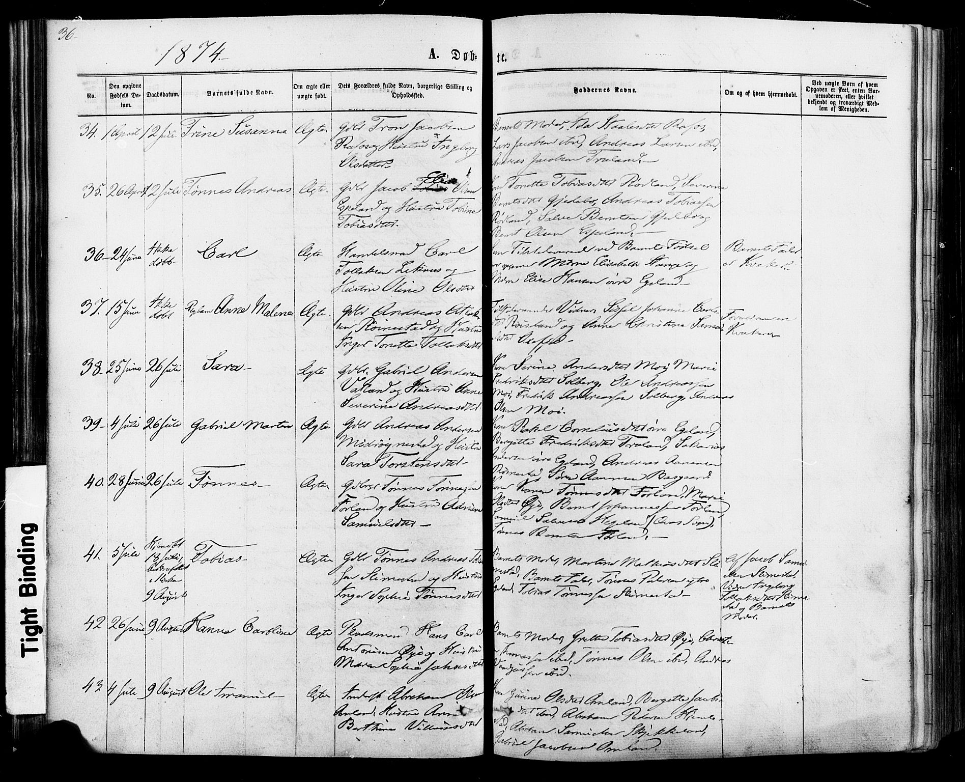 Kvinesdal sokneprestkontor, AV/SAK-1111-0026/F/Fa/Fab/L0007: Parish register (official) no. A 7, 1870-1885, p. 36