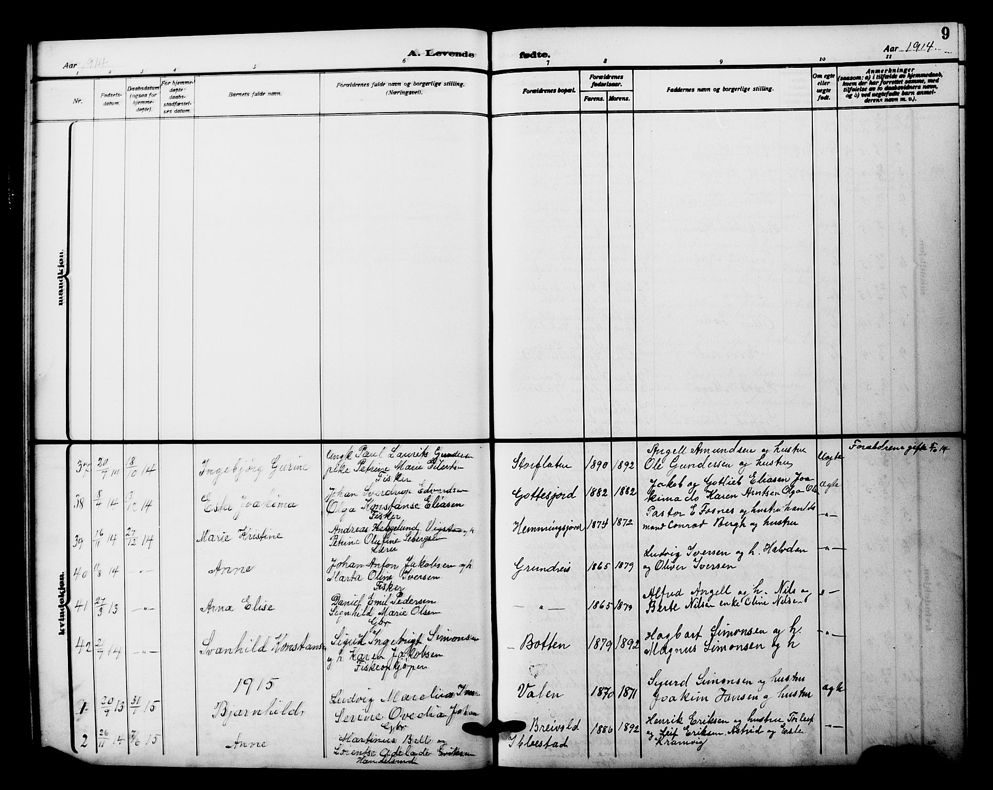 Tranøy sokneprestkontor, SATØ/S-1313/I/Ia/Iab/L0023klokker: Parish register (copy) no. 23, 1913-1928, p. 9