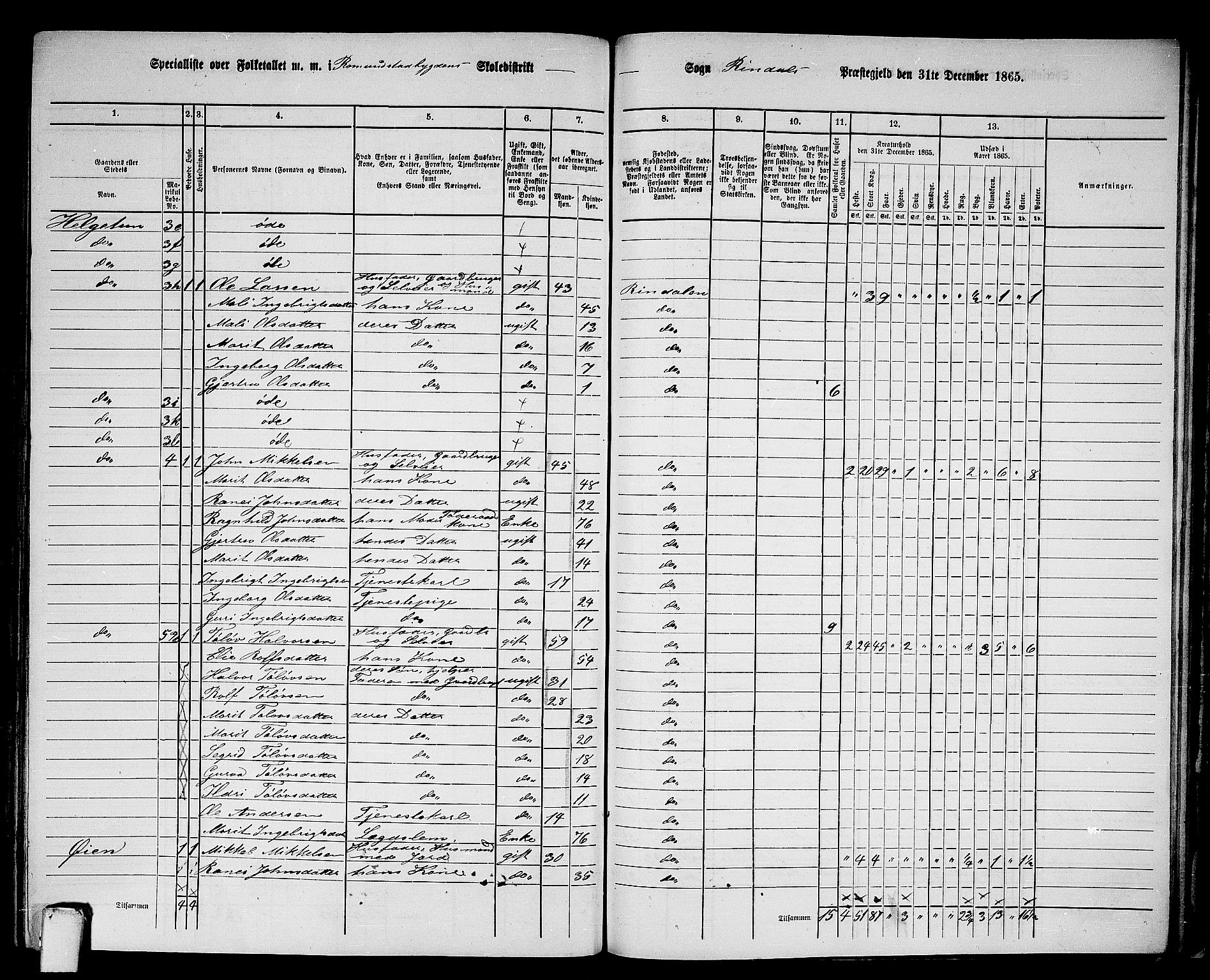 RA, 1865 census for Rindal, 1865, p. 70