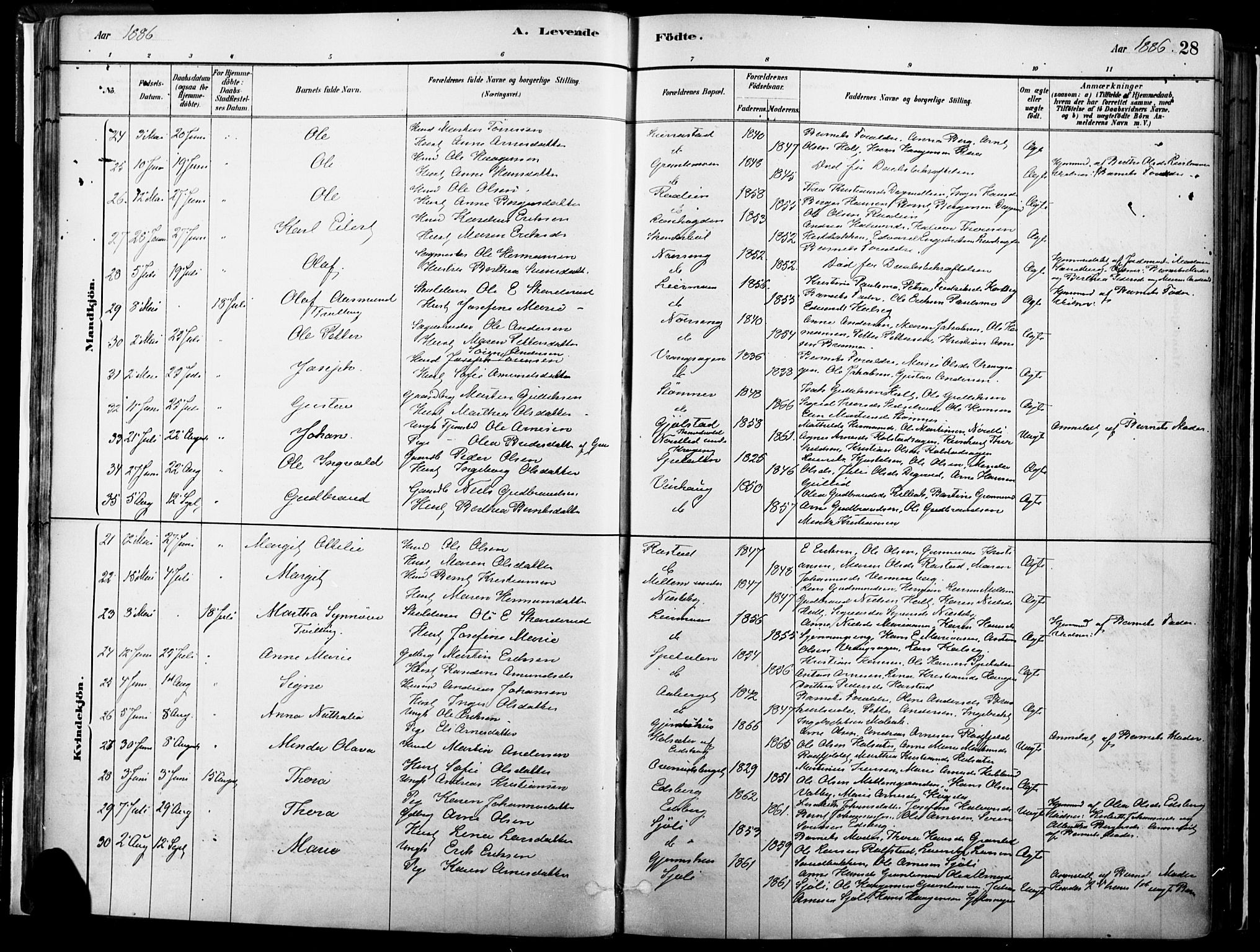 Vinger prestekontor, AV/SAH-PREST-024/H/Ha/Haa/L0014: Parish register (official) no. 14, 1881-1900, p. 28