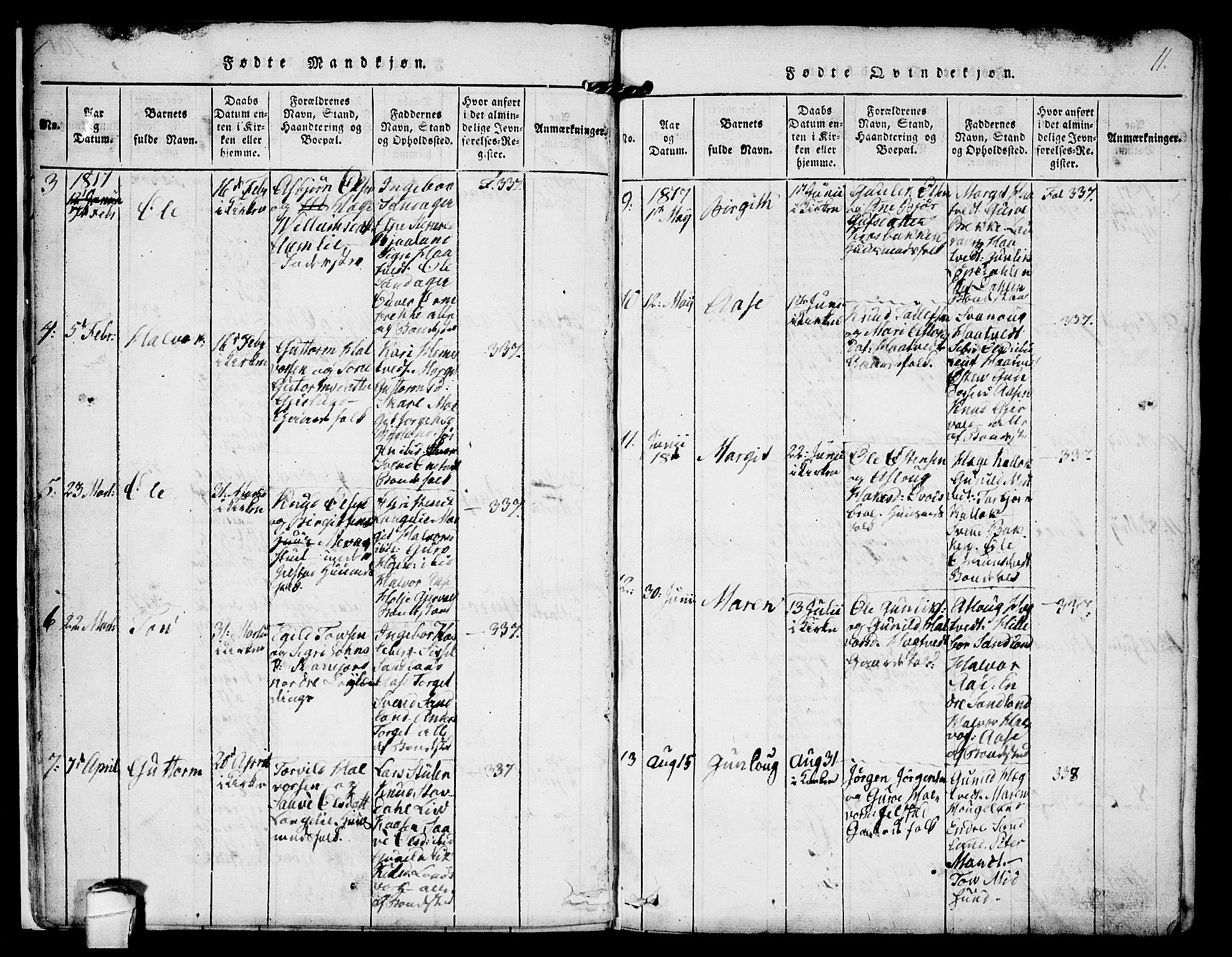 Kviteseid kirkebøker, SAKO/A-276/F/Fb/L0001: Parish register (official) no. II 1, 1815-1836, p. 11