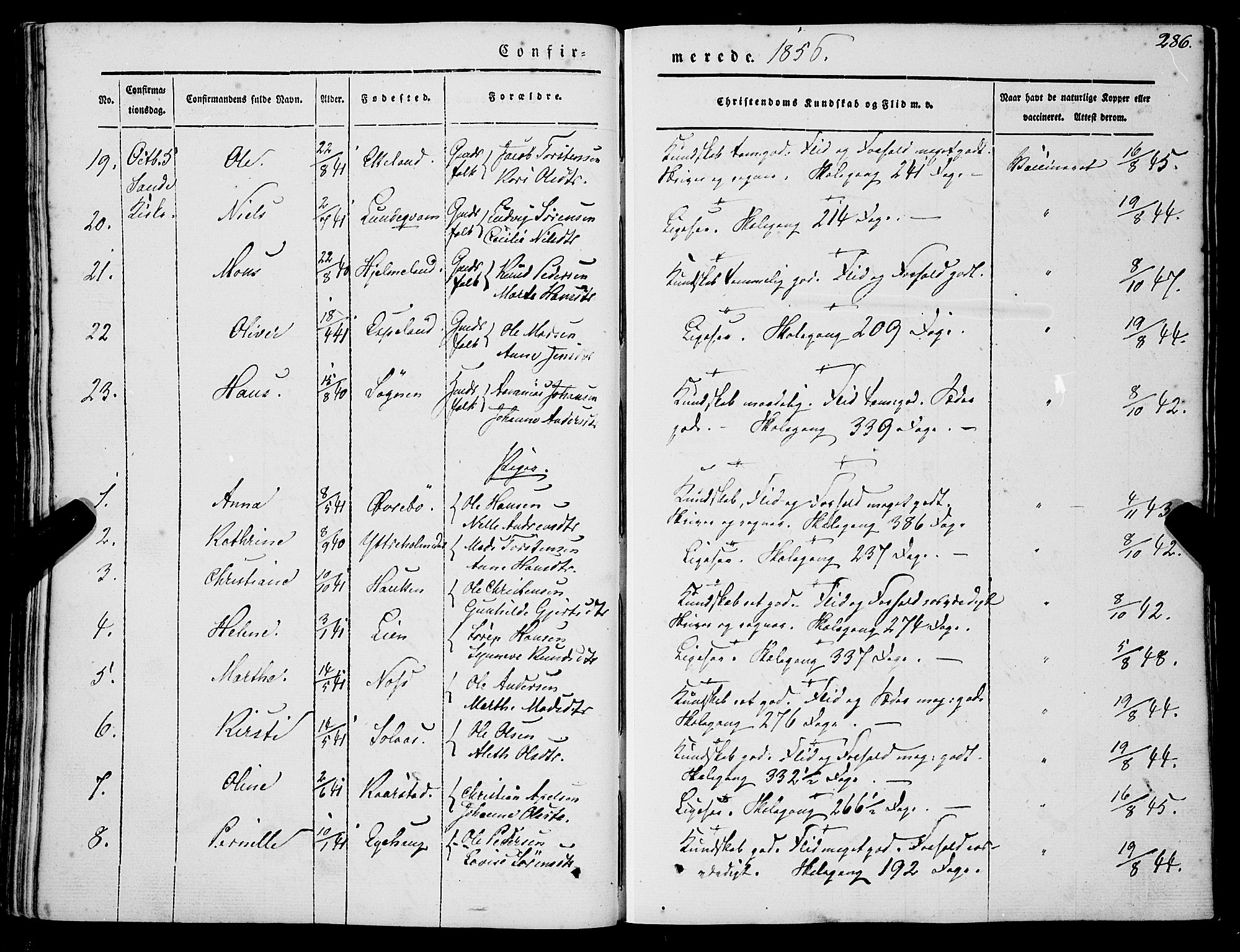 Gaular sokneprestembete, SAB/A-80001/H/Haa: Parish register (official) no. A 4I, 1840-1859, p. 286