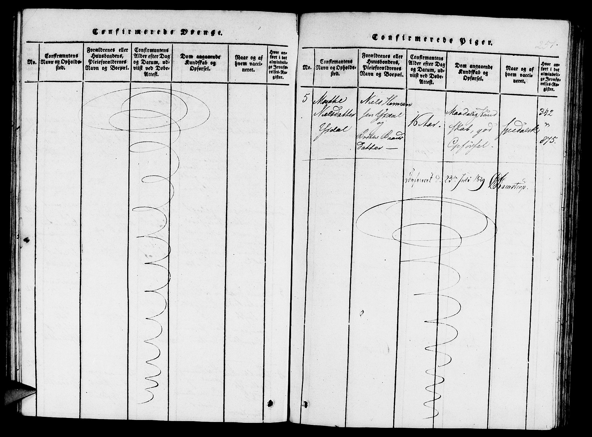 St. Jørgens hospital og Årstad sokneprestembete, AV/SAB-A-99934: Parish register (copy) no. A 1, 1816-1843, p. 251