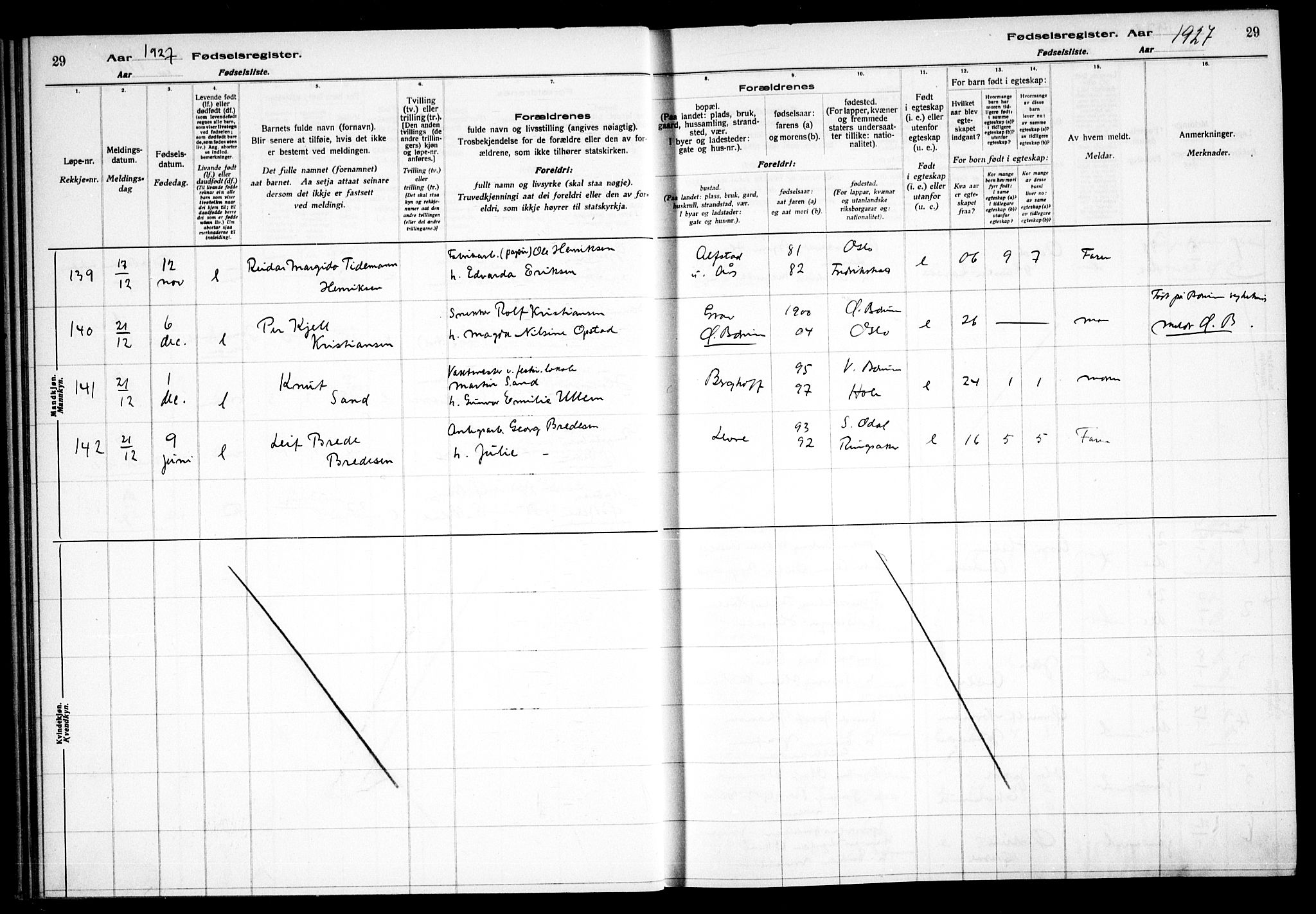 Vestre Bærum prestekontor Kirkebøker, AV/SAO-A-10209a/J/L0002: Birth register no. 2, 1927-1933, p. 29