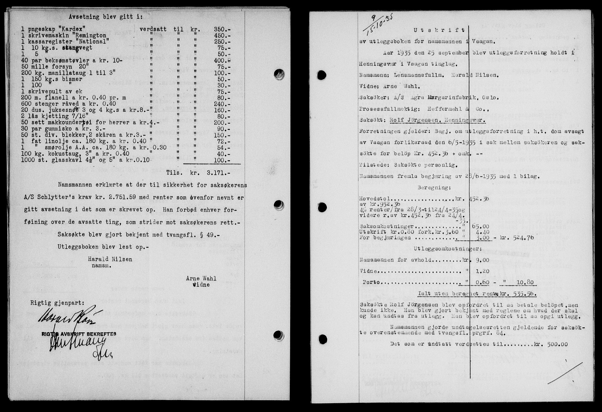 Lofoten sorenskriveri, SAT/A-0017/1/2/2C/L0032b: Mortgage book no. 32b, 1935-1935, Deed date: 15.10.1935