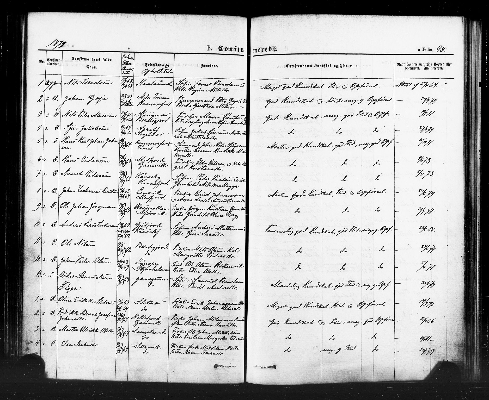 Hammerfest sokneprestkontor, SATØ/S-1347/H/Ha/L0007.kirke: Parish register (official) no. 7, 1869-1884, p. 93